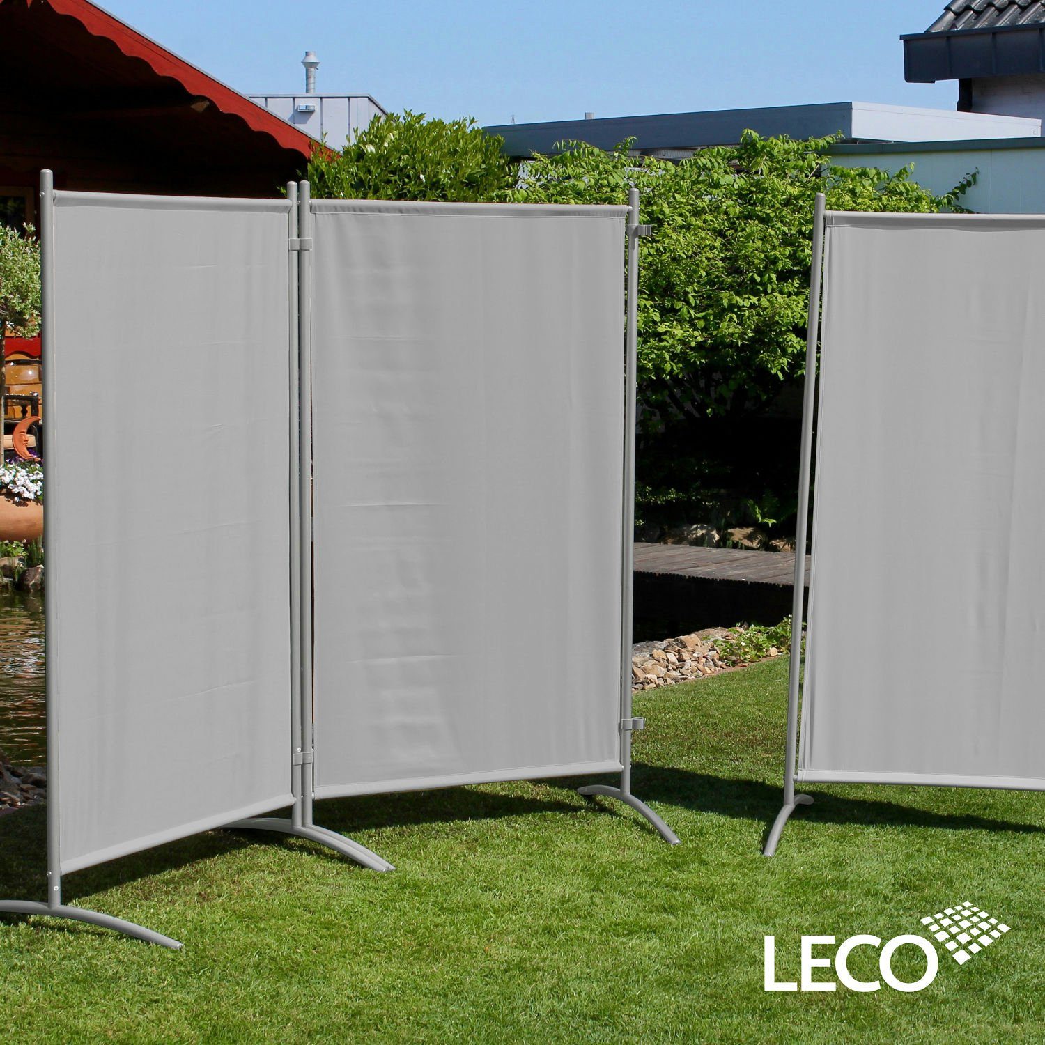 Leco Stellwand (Sonnenschutz/ Windschutz) 3-teilig mit Stahlrohrgestell – Bild 2 von 5