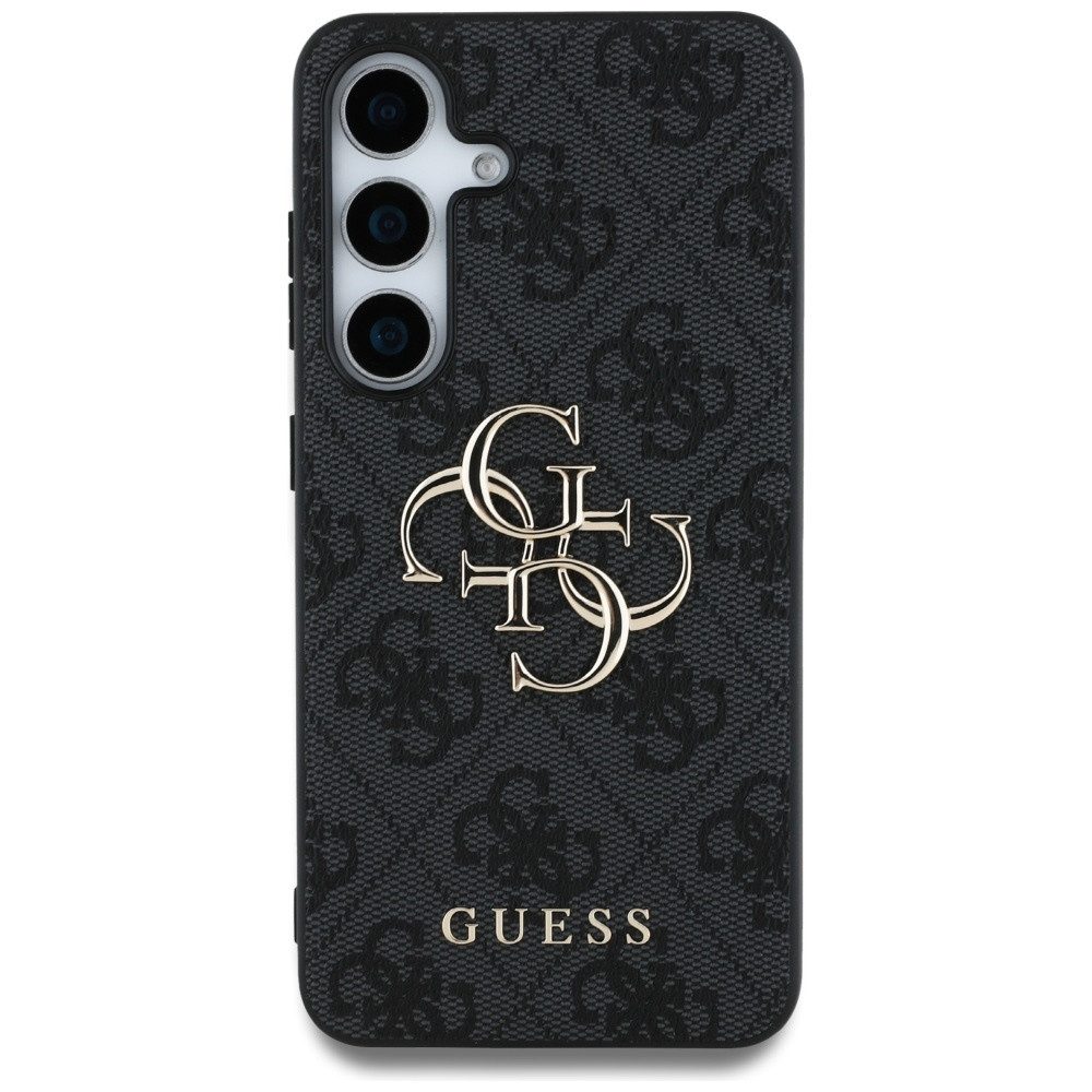 Guess Handyhülle Galaxy S25 Kunstleder grau mit goldfarbenen Logo