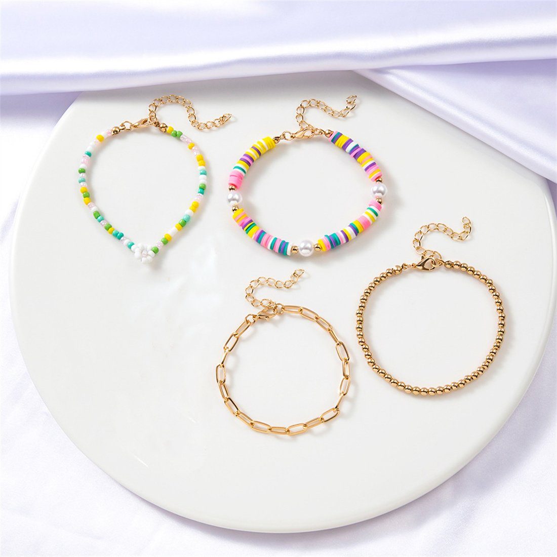Armband 4er-Set für Frauen, Perlenarmband-Set Mädchenarmbänder Buntes DÖRÖY
