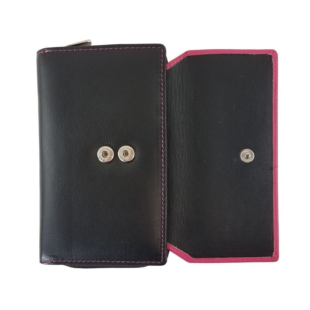 groß Reißverschluss Geldbörse Kartenfächer HGL schwarz-pink Damen HGL 19805 Geldbörse Leder
