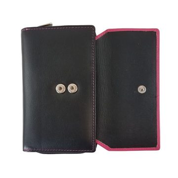 HGL Geldbörse HGL Damen Geldbörse schwarz-pink Leder Reißverschluss Kartenfächer groß 19805