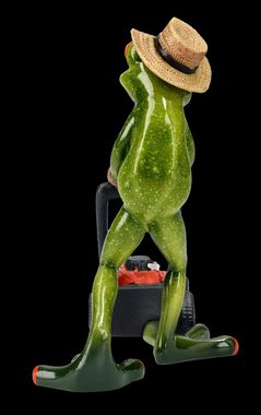 Figuren Shop GmbH Tierfigur Lustige Frosch Figur - Gärtner mit Rasenmäher - Gartenarbeit Dekofigur