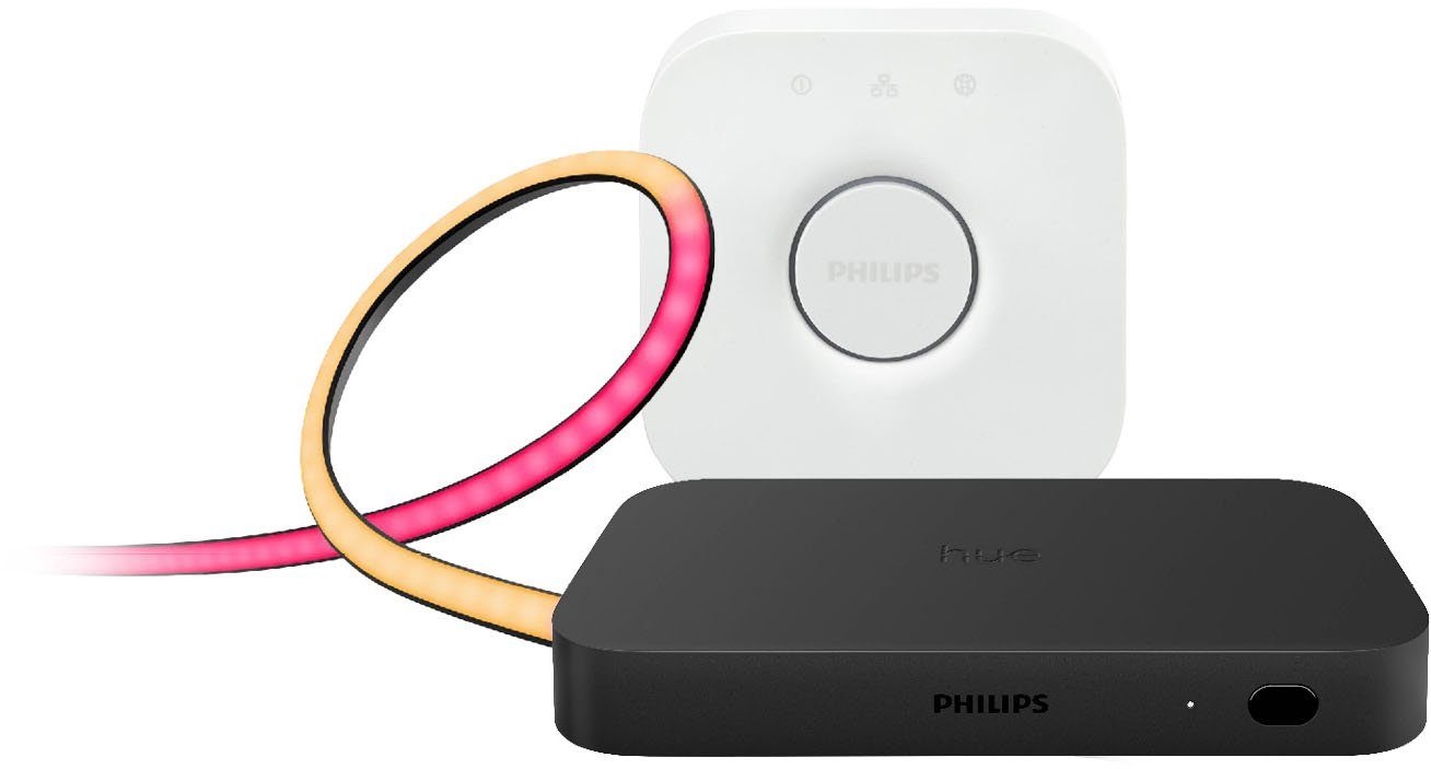 Philips Hue LED-Lichterschlauch Play Gradient Lightstrip TV 75'' +HDMI SyncBox +Bridge Set, Lightstripe zur Befestigung hinter einem TV-Gerät ab 75 Zoll