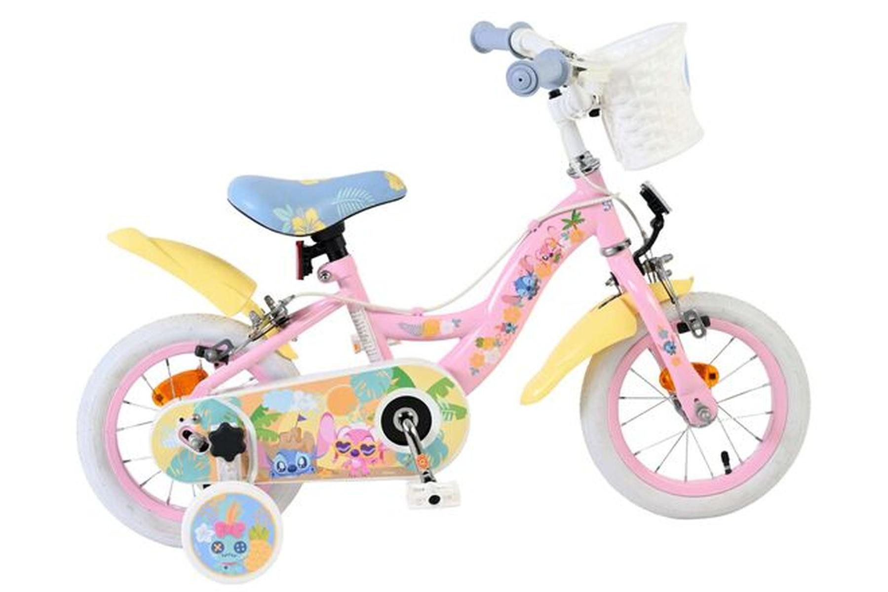 Volare Kinderfahrrad Koala Mädchen 12 Zoll Rosa mit zwei Handbremsen und Korb, Stützräder, Klingel, höhenverstellbarer Sattel