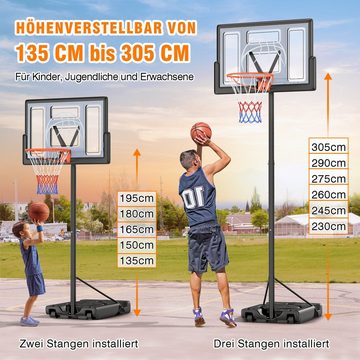 Yohood Basketballkorb 135 bis 305 cm Indoor Outdoor Basketballständer, 111x72cm Rückwand