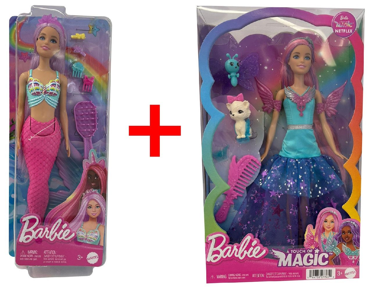 Barbie Stehpuppe 2er-Set Barbie HRR00 Meerjungfrau mit beweglicher Schwanzflosse und JC