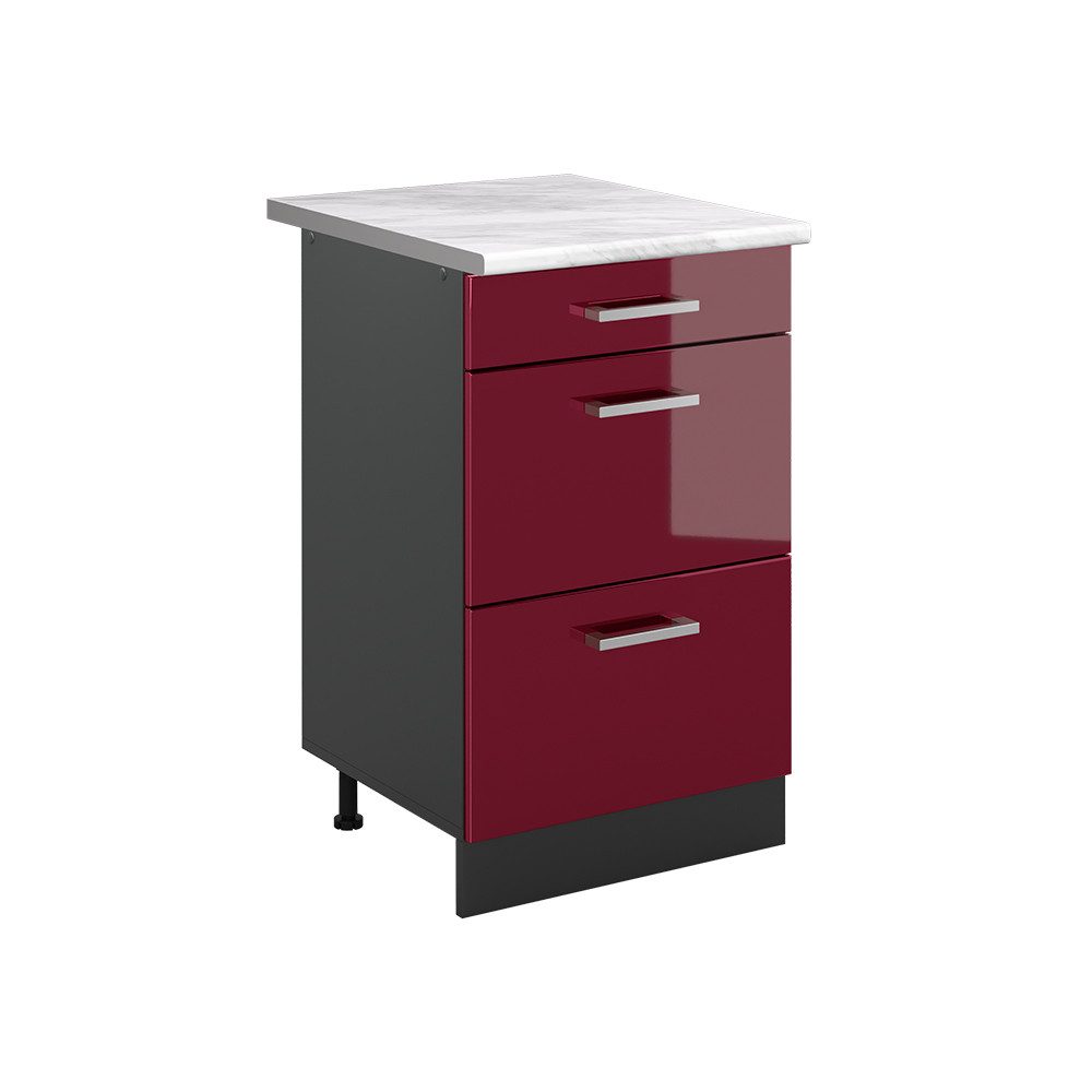 Vicco Unterschrank R-Line, Rot Hochglanz/Anthrazit, 50 cm Arbeitsplatte Marmor (1-St)