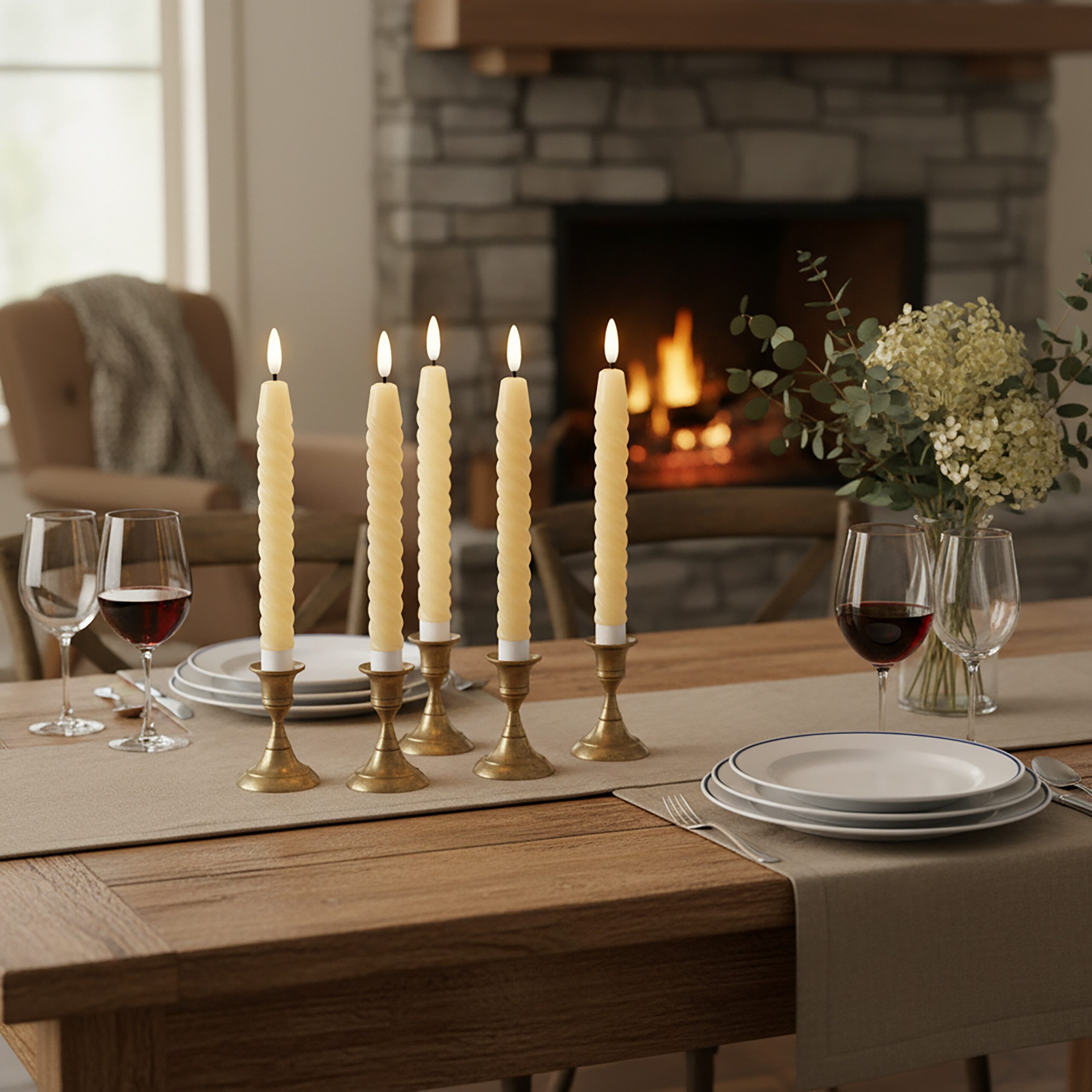relaxdays LED-Kerze LED Stabkerzen 6er Set, Beige