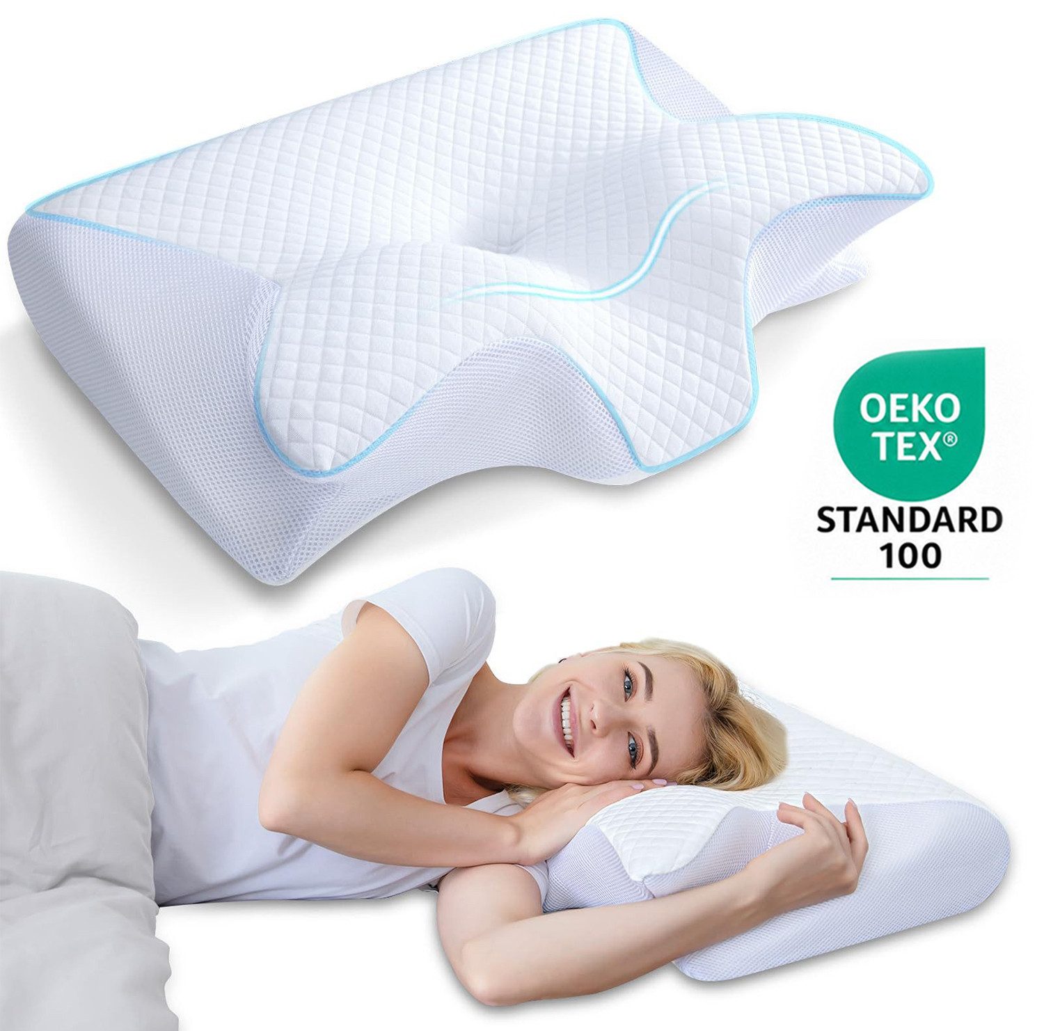 Kityhome Kopfkissen Orthopädisches Nackenkissen Memory Foam – 2 Höhen, waschbarer Bezug, Füllung: 100% Memory Foam, Set, Nackenkissen*1, waschbarer Bezug*1, Nackenstützkissen, Komfort, Atmungsaktiv