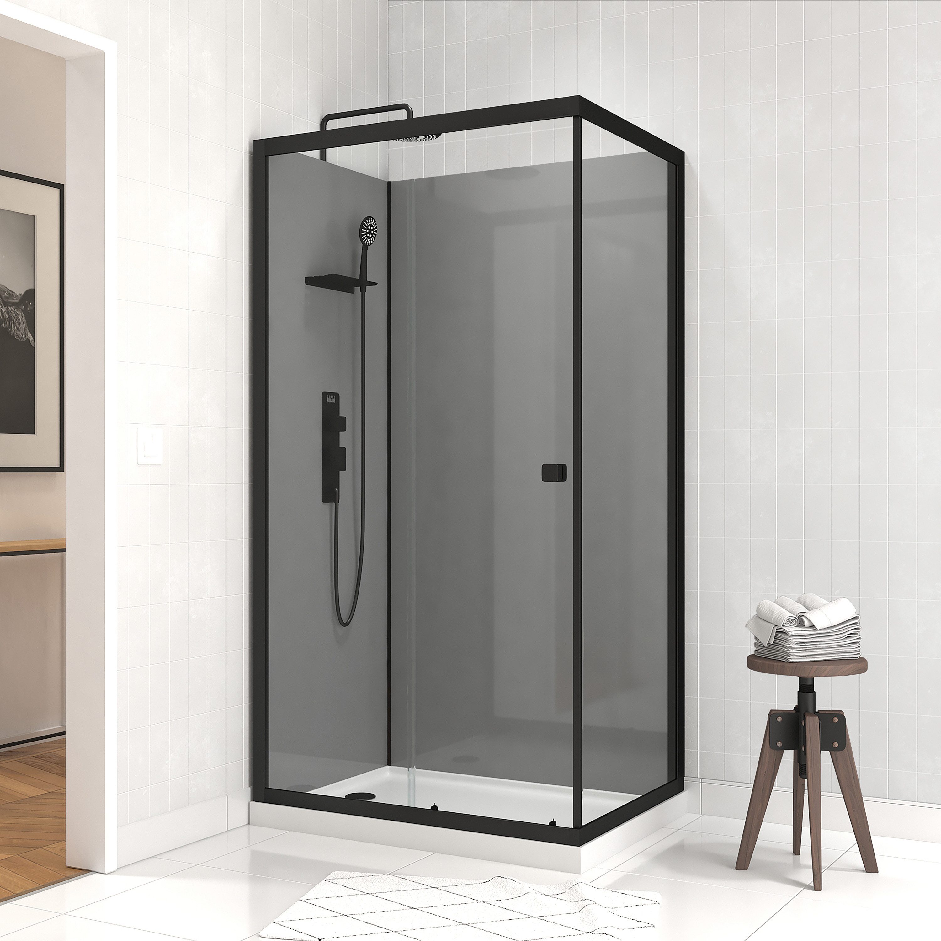 Marwell Komplettdusche Grey Style Rectangle, BxT: 110x80 cm, Fertigdusche mit 5mm gehärtetem Glas
