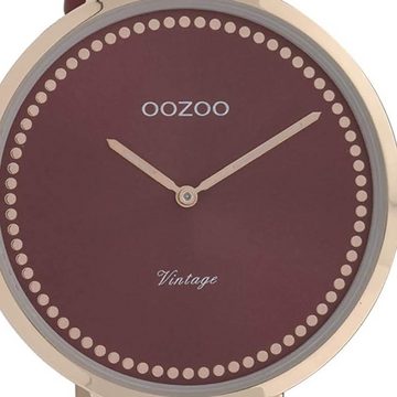 OOZOO Quarzuhr Oozoo Damen Armbanduhr weinrot Analog, Damenuhr rund, groß (ca. 40mm) Lederarmband, Fashion-Style