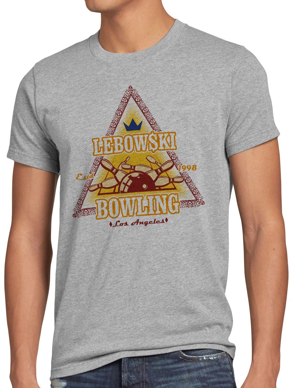 style3 Print-Shirt Herren T-Shirt Lebowski Bowling Dude Bowler Big Rude grau meliert