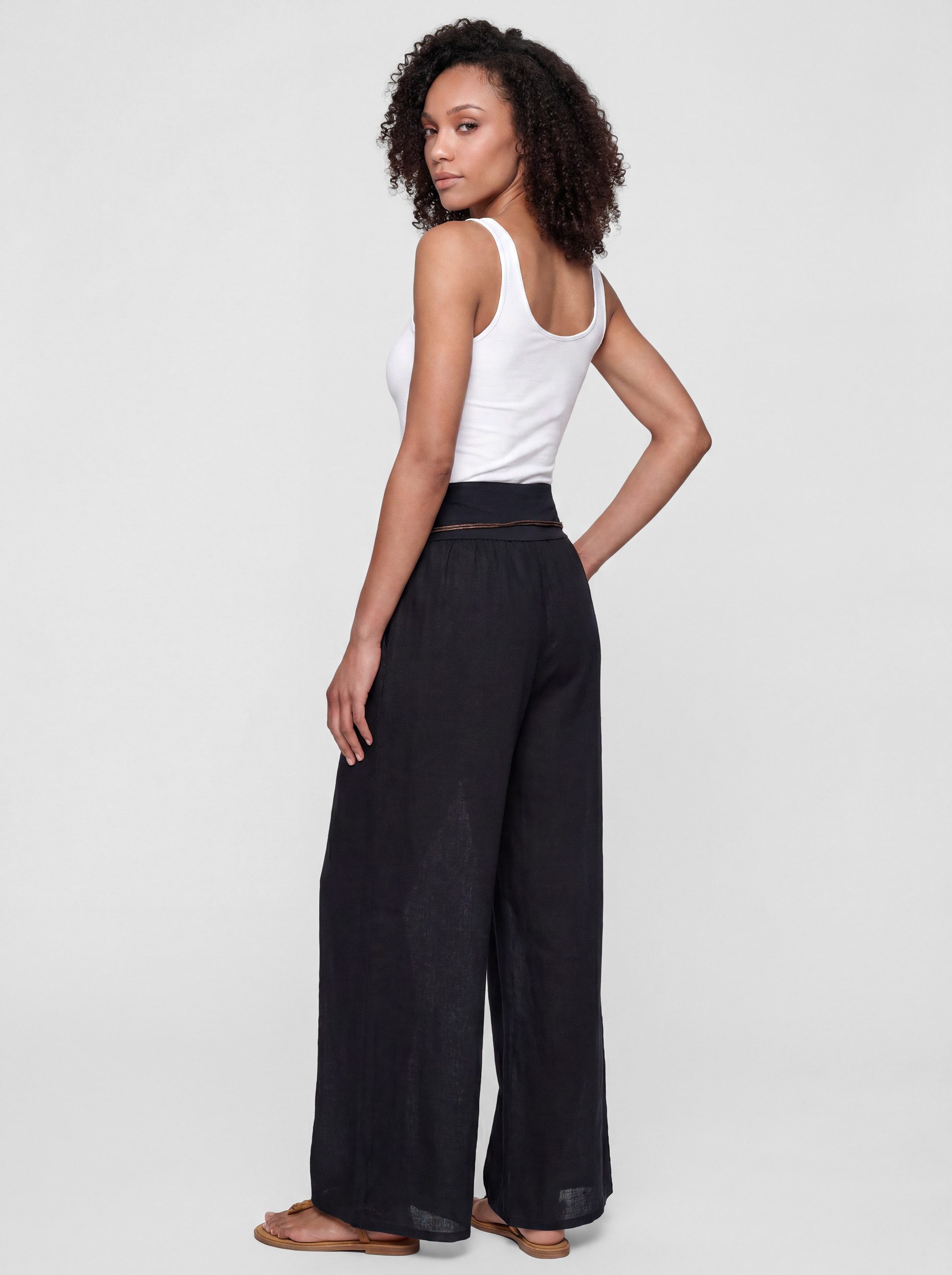 PEKIVESSA Leinenhose Wide-Leg Schlupfhose mit weitem Bein und Gürtel