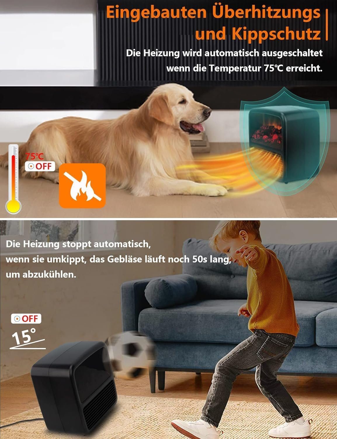 Diyarts Heizlüfter Keramik, 1500 W, Zwei Heizstufen (1.000 W / 1.500 W) plus Warmluftbetrieb