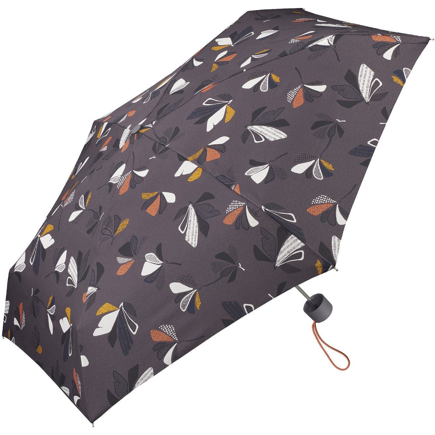 Esprit Taschenregenschirm kleiner, handlicher Schirm Damen, mit Blättern, leicht, bedruckt mit Handöffner für