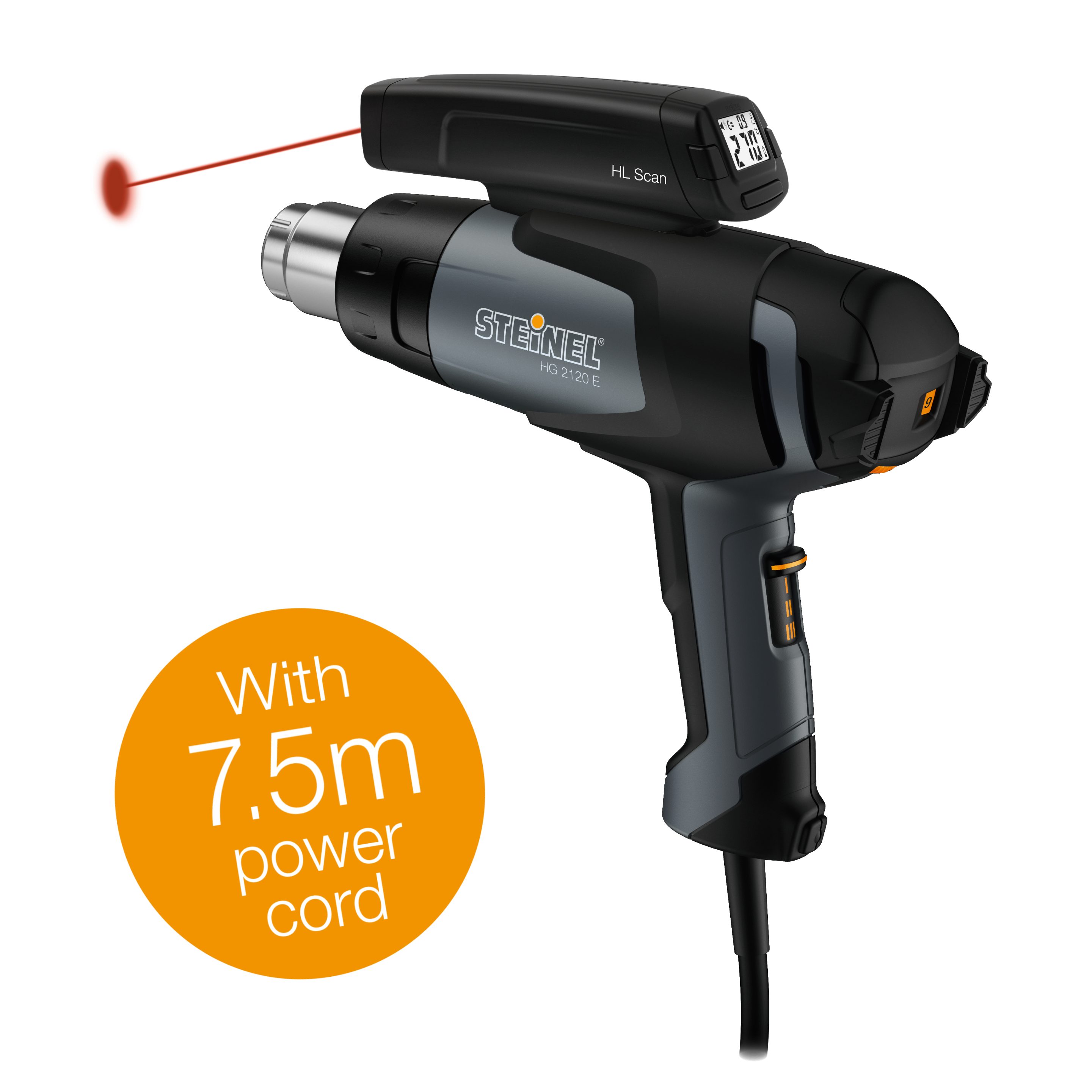 steinel Heißluftgebläse HG 2120 E, bis max. 630,00 °C, Carwrapper-Set mit 7,5 m Kabel, Temperaturscanner