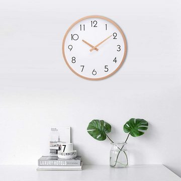 Novzep Wanduhr Holzwanduhr, genaue Zeitmessung, geräuschloses Uhrwerk, (hohe Linsenoberfläche, geeignet für Schlafzimmer, Wohnzimmer)