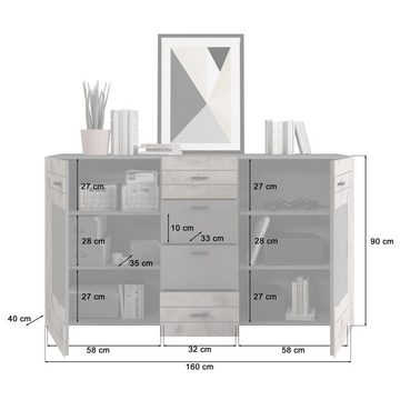 Newroom Sideboard Lianne, Sideboard Grau Eiche Modern Kommode Highboard Wohnzimmer