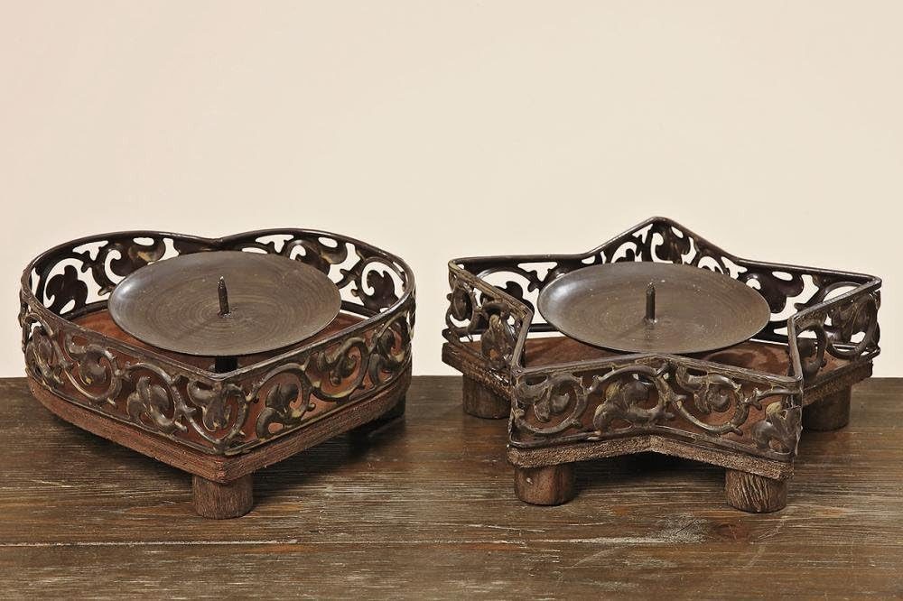 BOLTZE GRUPPE GmbH Kerzenhalter Kerzenleuchter Aurelia Holz Metall Ø12,5 cm natur Stern/Herz 2er Set
