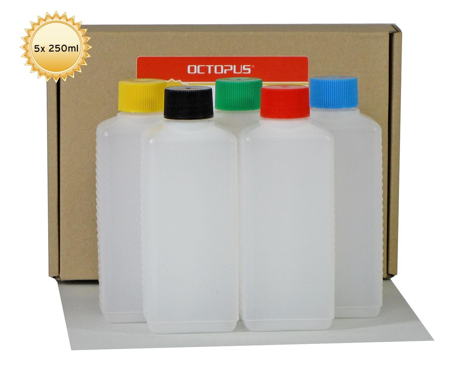 OCTOPUS Kanister 5 ml HDPE, (5 natur, 1x 250 Deckel G25, je eckig Plastikflaschen aus St)