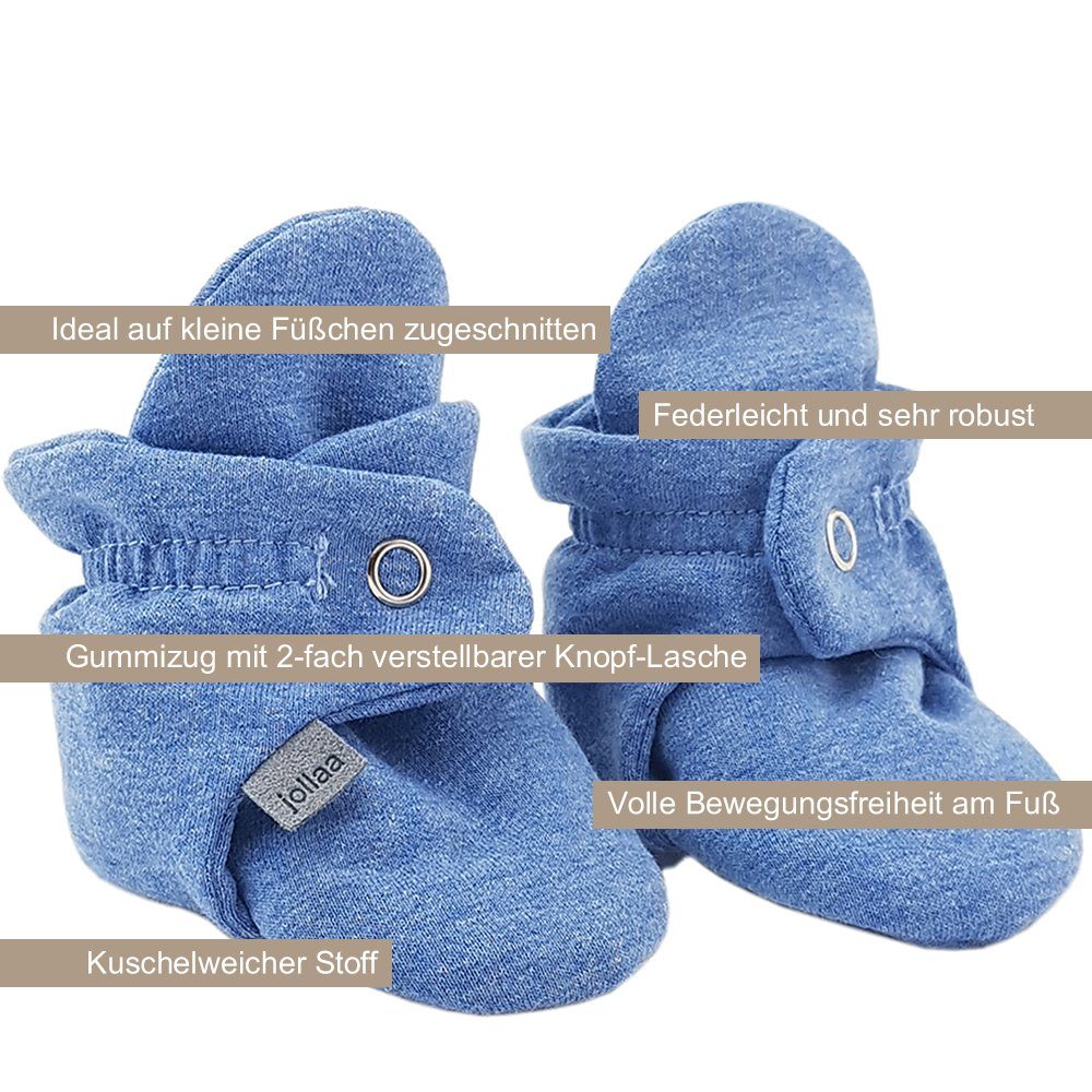 JOLLAA Baby Europe 3 Baumwolle, in BLUE Krabbelschuhe, Bootie Made Größen, superweich, federleicht, Krabbelschuh