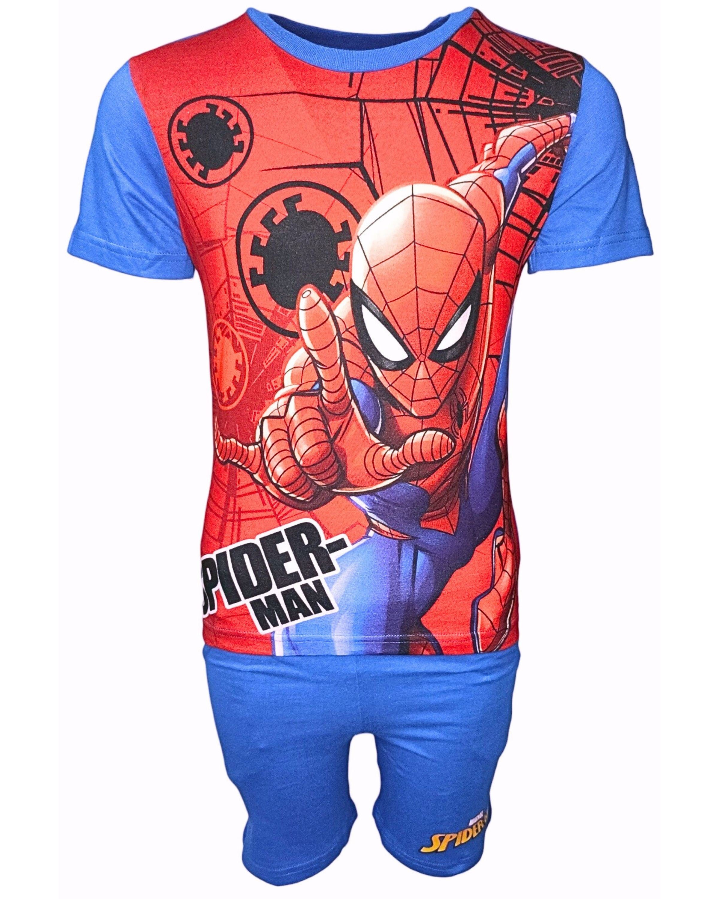 Spiderman Shorty Marvel (2 tlg) Jungen Set T-Shirt & Kurze Hose Gr. 98 - 128 cm Blau