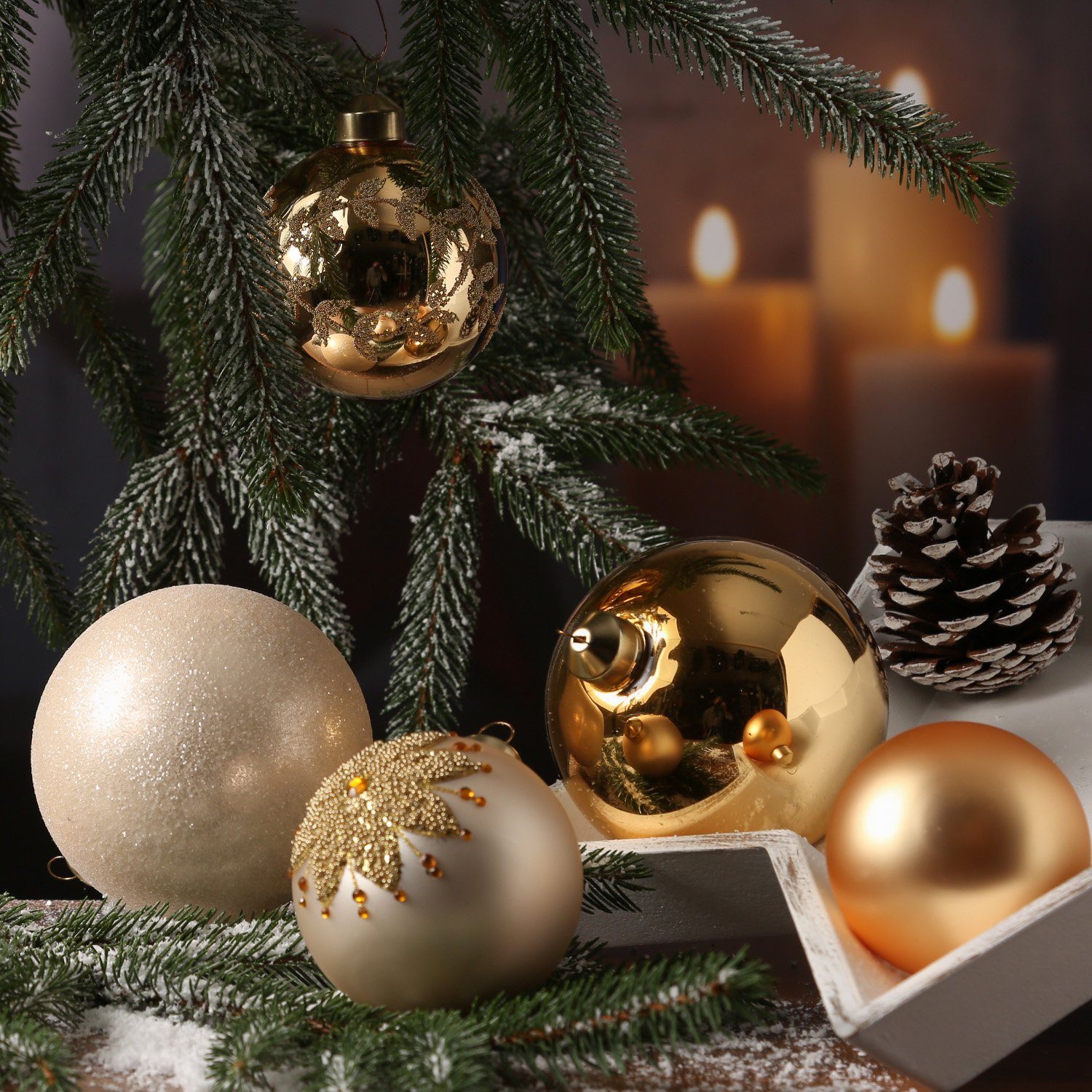 Weihnachtskugel Weihnachtsbaumkugel gold Glas 12St (12 glänzend St) MARELIDA Größen 3 matt Christbaumkugel