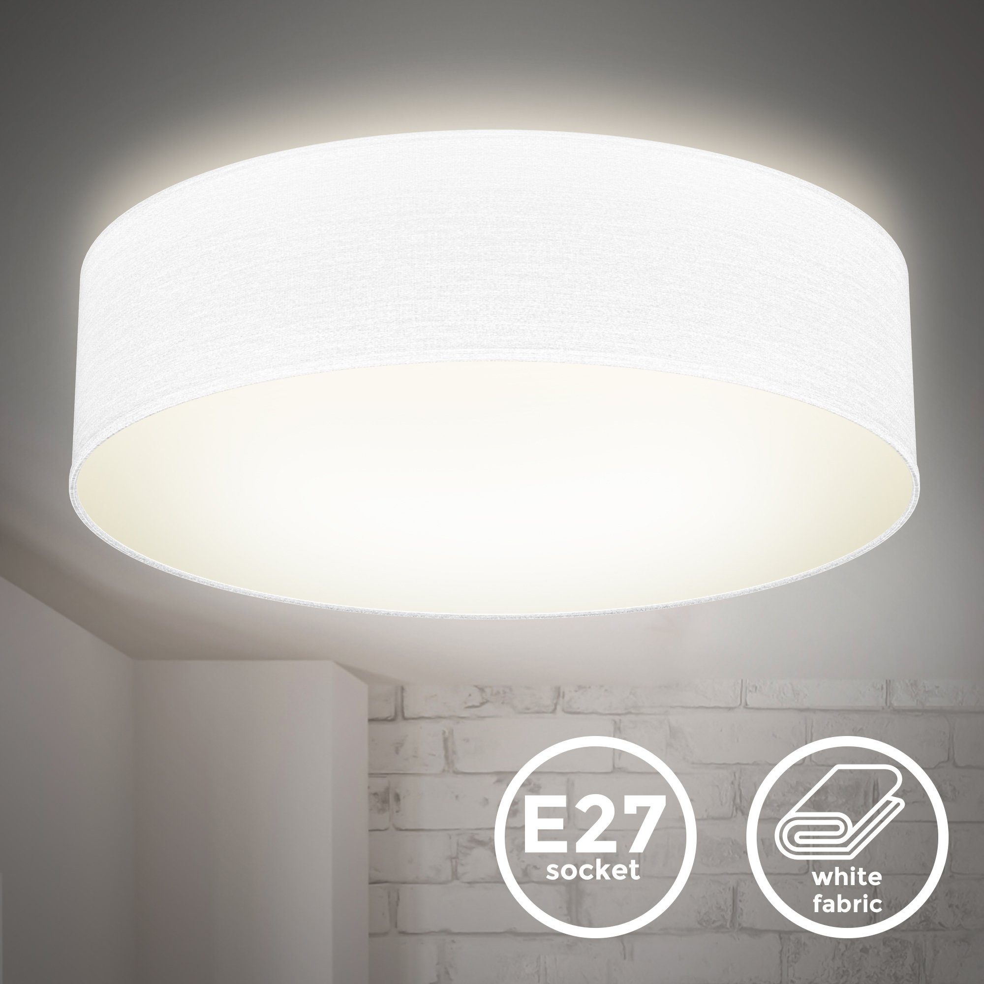 Leuchtmittel, Deckenlampe, Lampenschirm, Textil Schlafzimmer, ohne Wohnzimmerlampe, LED E27 B.K.Licht Deckenleuchte, Warmweiß,