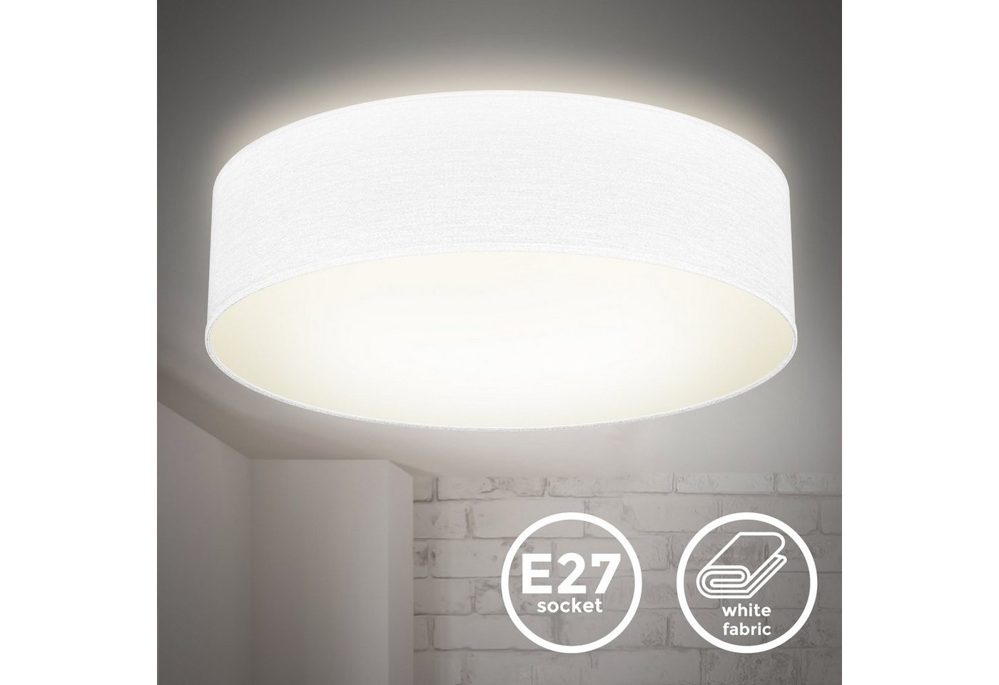 B.K.Licht LED Deckenleuchte, LED Deckenlampe Stoff Textil Lampenschirm Wohnzimmerlampe Schlafzimmer E27-HomeTrends