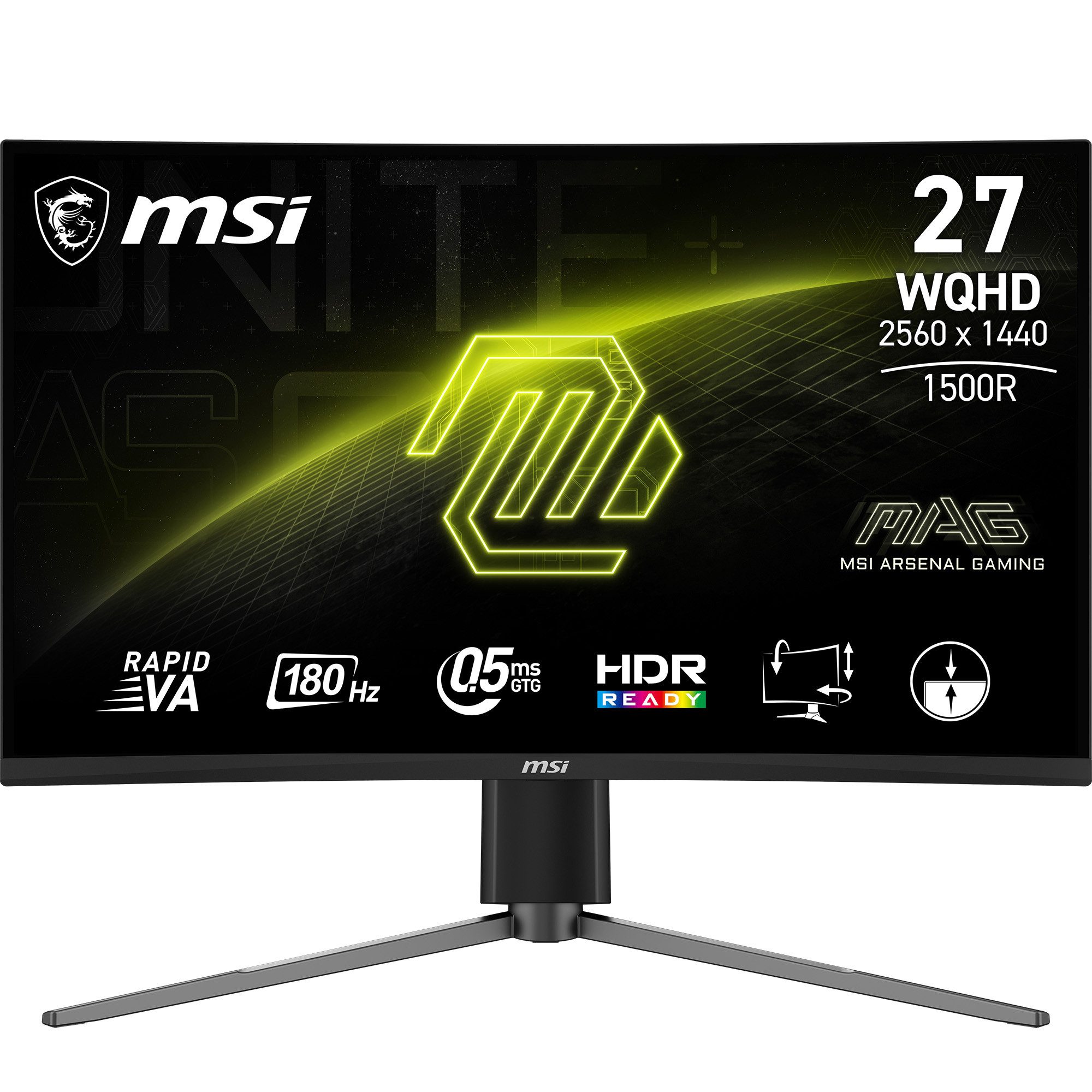 MSI MAG 27CQ6PF Curved-Gaming-Monitor (69 cm/27 ", 2560 x 1440 px, WQHD, 0,5 ms Reaktionszeit, 180 Hz, VA LED, 3 Jahre Herstellergarantie, höhenverstellbar)
