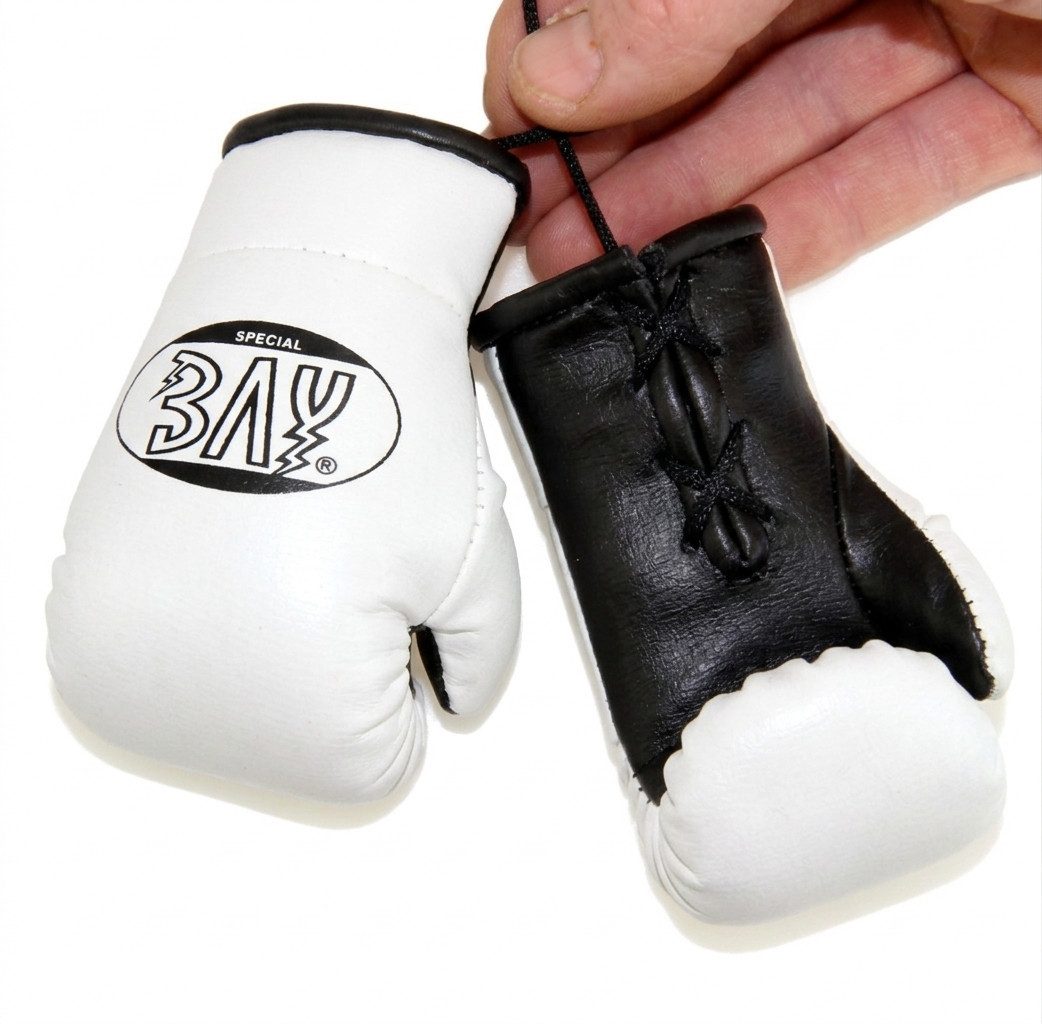 BAY-Sports Boxhandschuhe Mini Deko Box-Handschuhe Boxen Geschenk für Autospiegel Tasche weiß, Anhänger für Tasche, Autospiegel Kickboxen, Karate, MMA, Thaiboxen – Bild 3 von 5