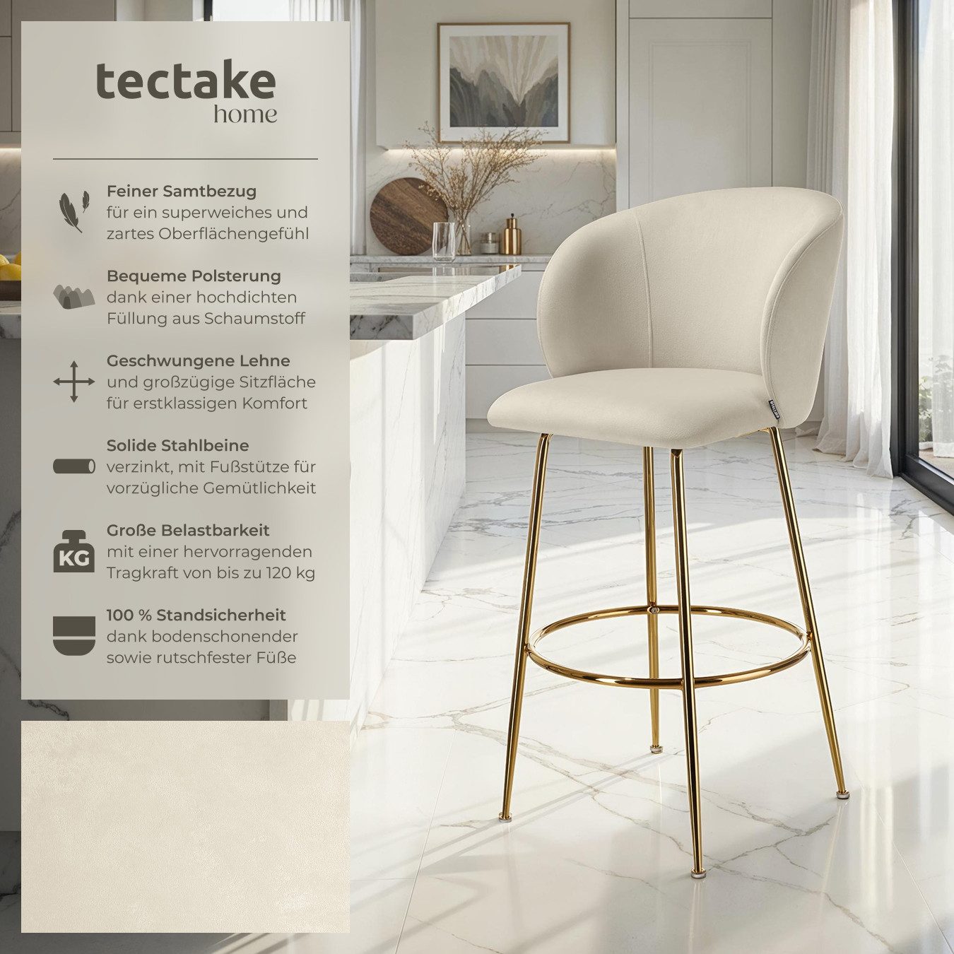 tectake Barhocker Barstuhl, in Samtoptik, gepolstert günstig online kaufen