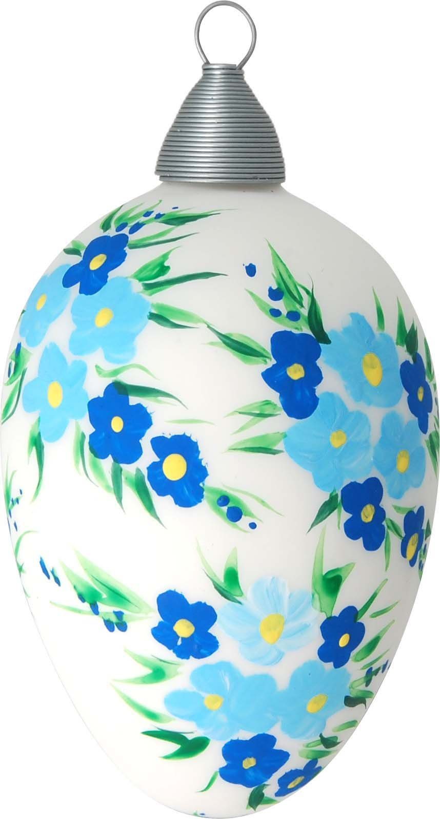 Krebs Glas Lauscha Osterei Blüten, Osterdekoration, Frühling (Set, 5 St., 1 großes Ei: Ø 6cm/Höhe 10cm, 4 kleine Eier: Ø 4,5cm /Höhe 8cm), Mundgeblasenes und handbemaltes Glas, Made in Germany