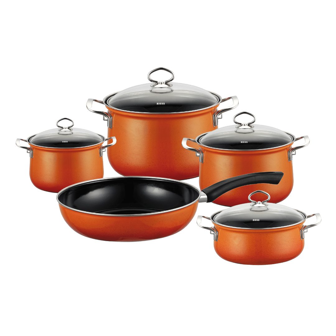 Riess Kochtopf NOUVELLE Emaille Kochgeschirr-Set 5-tlg Orange
