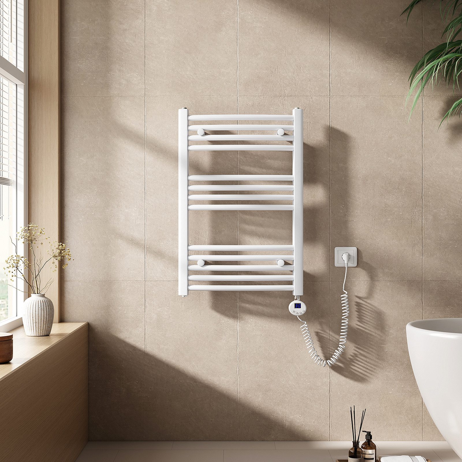 EMKE Elektrischer Badheizkörper Gebogen mit Thermostat Höhe: 75cm, 300W, Ha günstig online kaufen