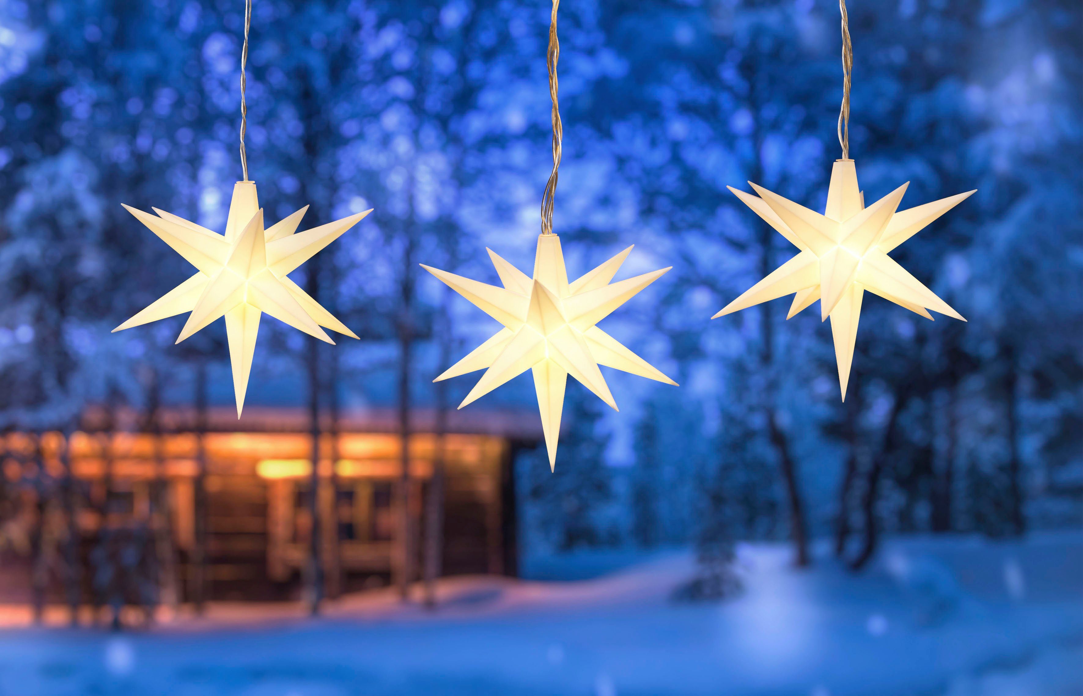 Weihnachtsdeko 3-flammig, LED-Lichterkette IC geschützen Weihnachtsbeleuchtung mit den Stunden 6 Timer mit Winterworld Sternen, Deko, LED für Außenbereich,