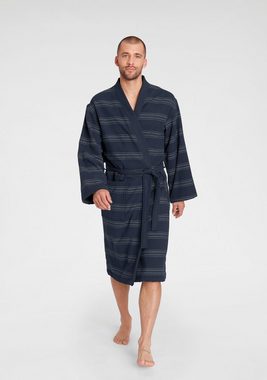 TOM TAILOR HOME Unisex-Bademantel Wellness Kimono, Langform, Webfrottier, Stehkragen, Gürtel, für Damen & Herren, im Kimono-Style, gestreift