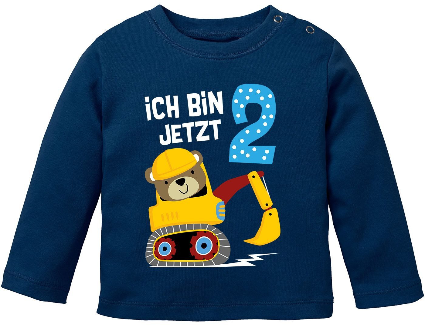 MoonWorks Rundhalsshirt Baby Langarm-Shirt erster, zweiter Geburtstag Bär Bagger Bauarbeiter