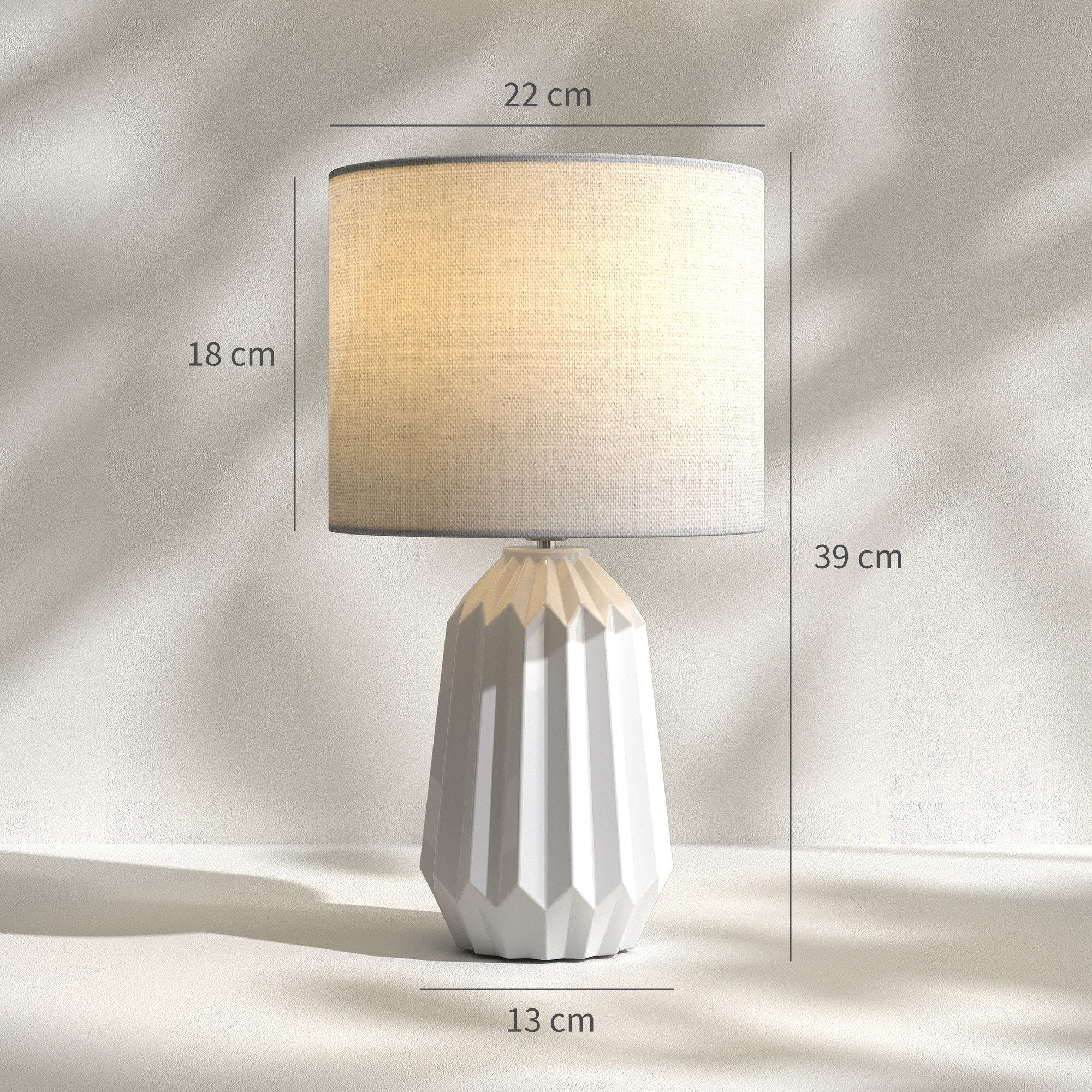 HOMCOM Tischleuchte Tischlampe, Nachttischlampe, Leinenschirm, Wippschalter, ohne Leuchtmittel, für Schlafzimmer Wohnzimmer, Weiß