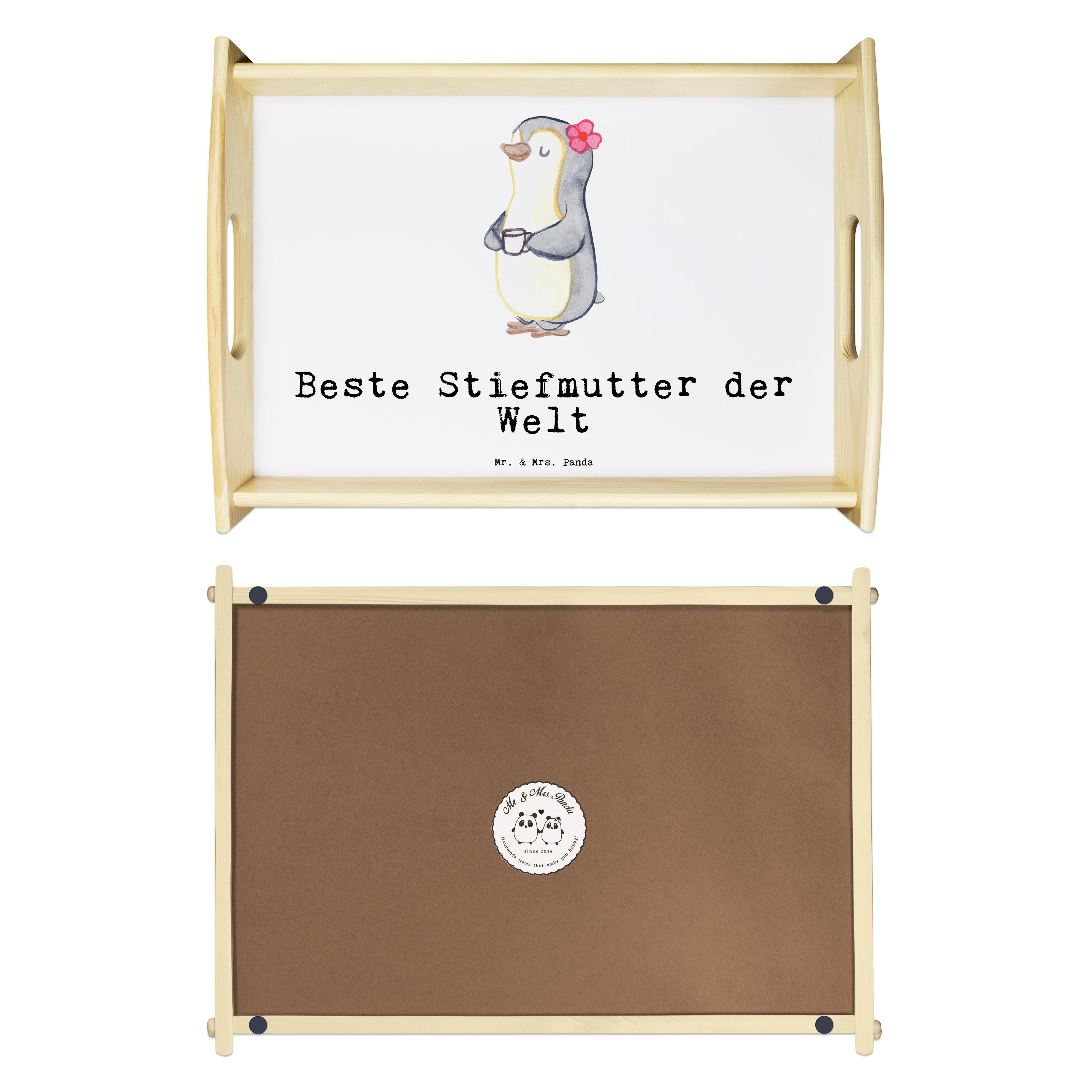 Weiß Frühstückstable, Echtholz Geschenk, der Pinguin Beste Welt - (1-tlg) Tablett Stiefmutter & Mrs. - Mr. lasiert, Panda
