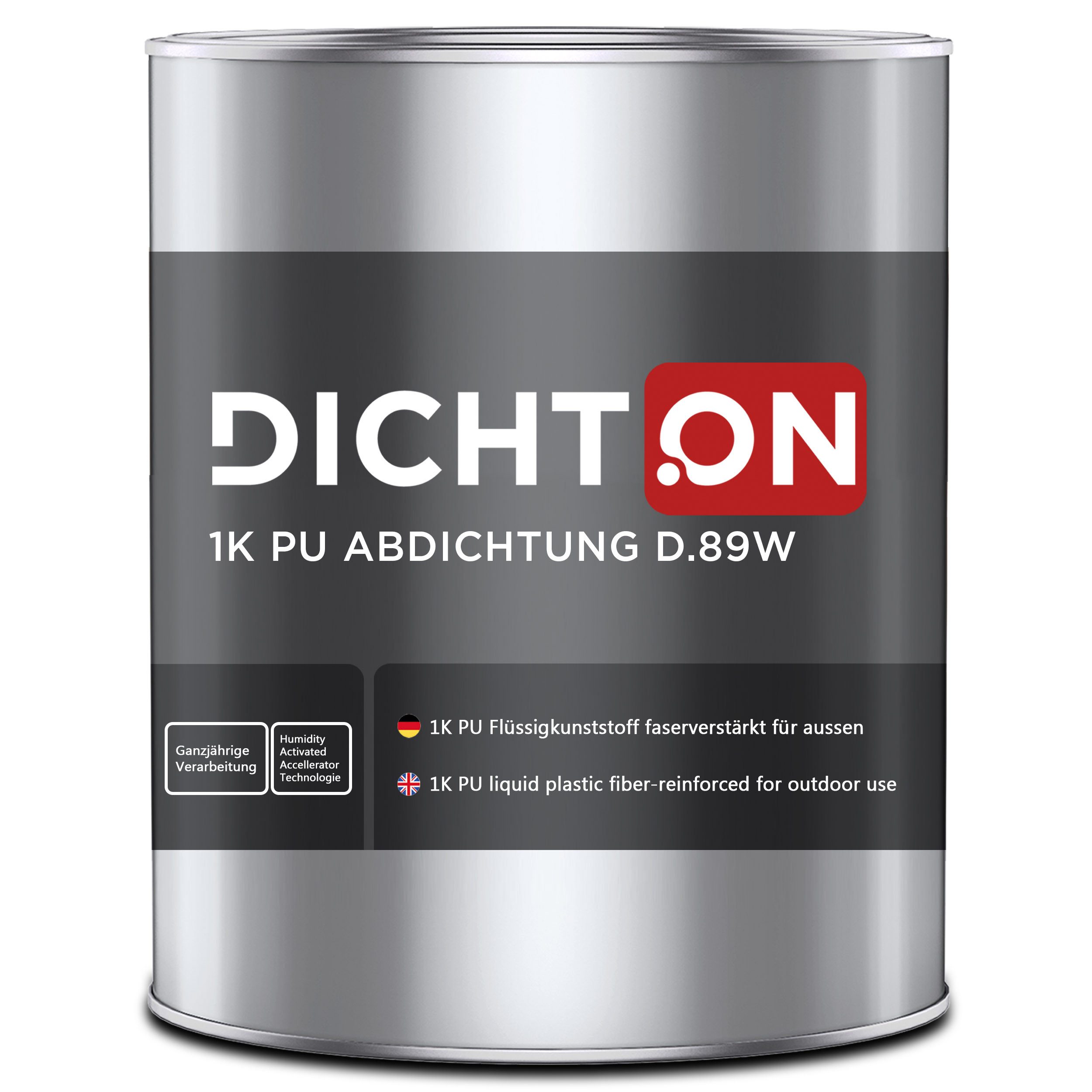 DICHTON Dichtstoff D.89W 1K PU Abdichtung Flüssigkunststoff faserverstärkt für aussen, (5-tlg)