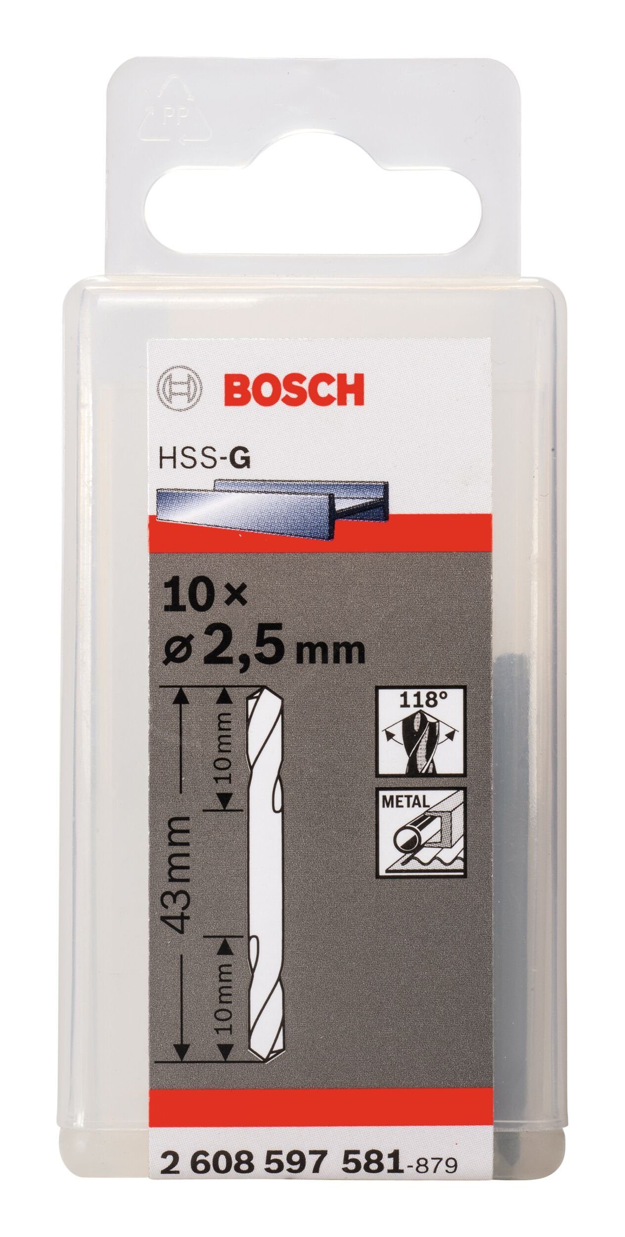 10 2,5 Doppelendbohrer BOSCH (10 HSS-G Stück), 10er-Pack x Metallbohrer, - x - mm 43
