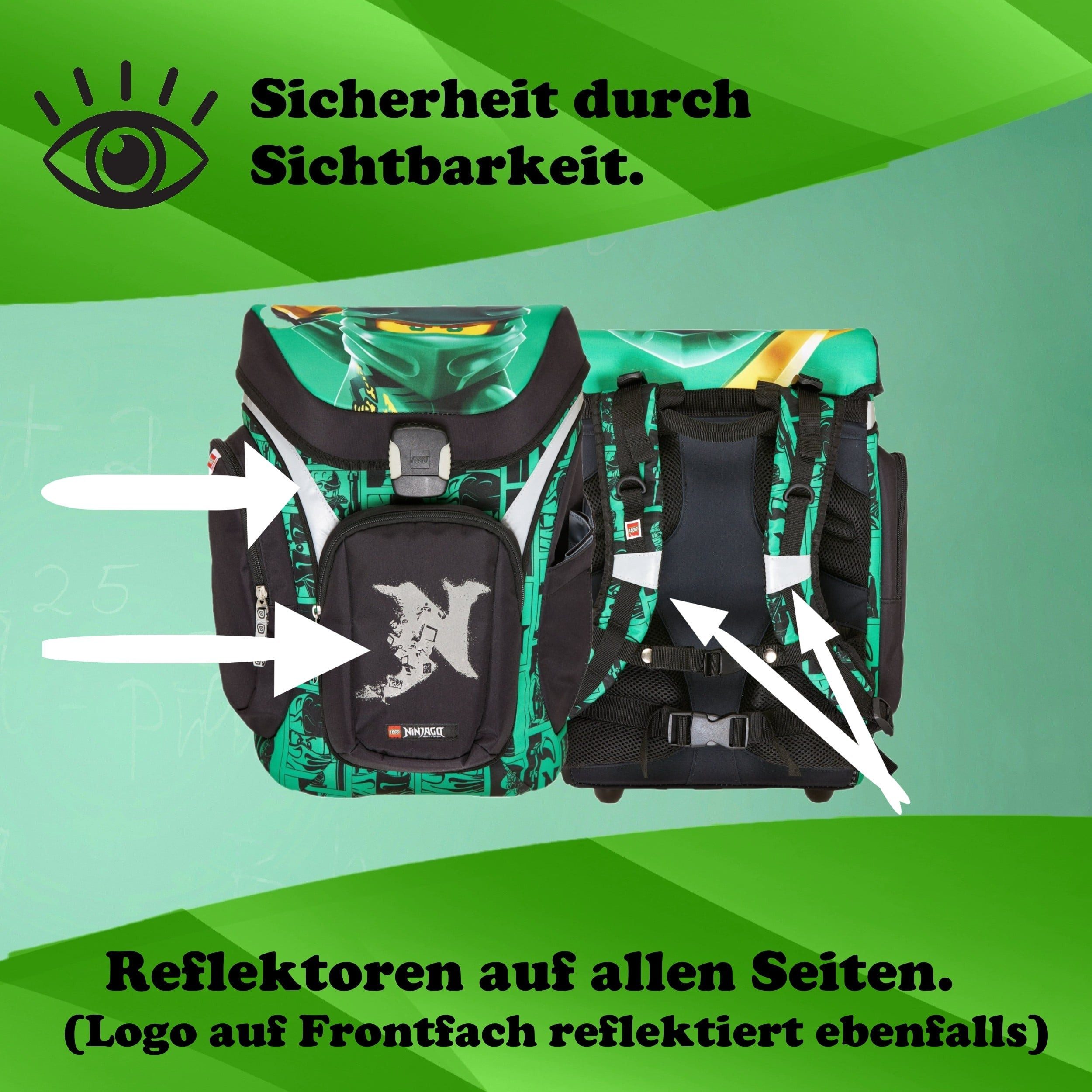 LEGO® Bags Schulranzen Lego Ninjago Schultasche "Explorer" mit gefüllter Federmappe (Set, 6-tlg., mit Schlamper, Turn- & Geldbeutel), ab der 1. Klasse, Ergonomisch, 16L Volumen, wasserabweisend