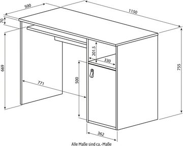 TemaHome Schreibtisch OXFORD, Ledergriff