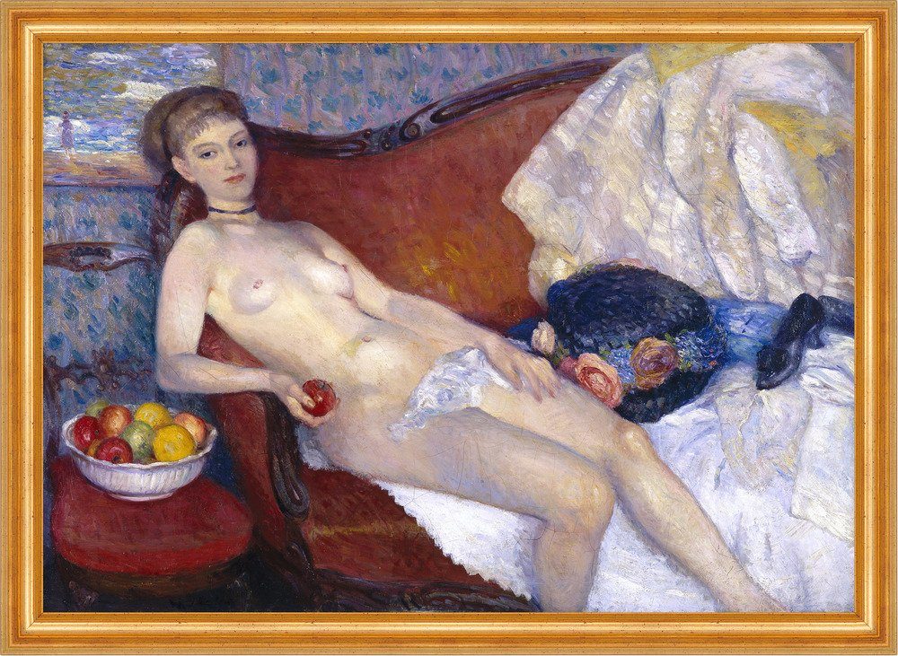 Kunstdruck Nude with Apple William Glackens Nackte Frau Obst Äpfel Sofa B A3 0350, (1 St)