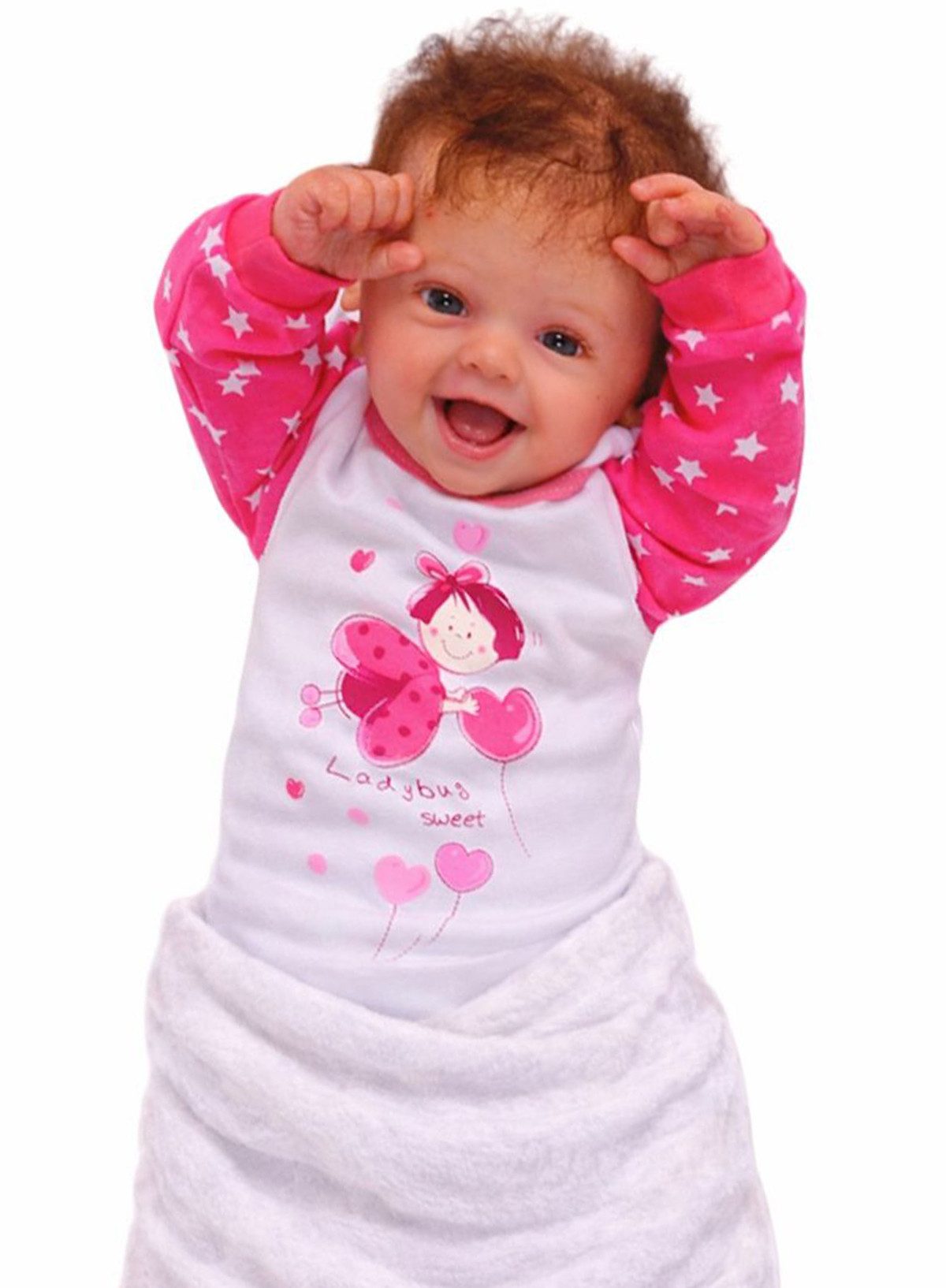 Langarmbody Baby Body für Neugeborene in weiß rosa mit Marienkäfer