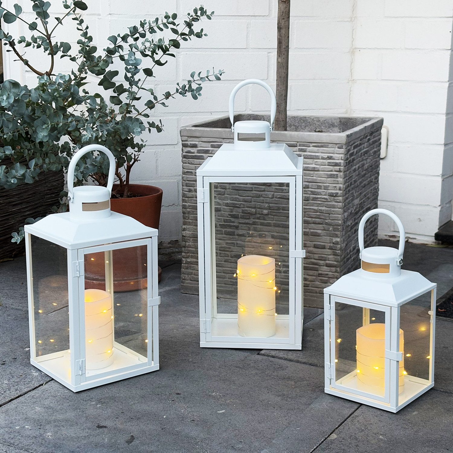 Mojawo Laterne 3er Gartenlaternen Laternen Metall Windlicht Weiß H24/33/41c günstig online kaufen