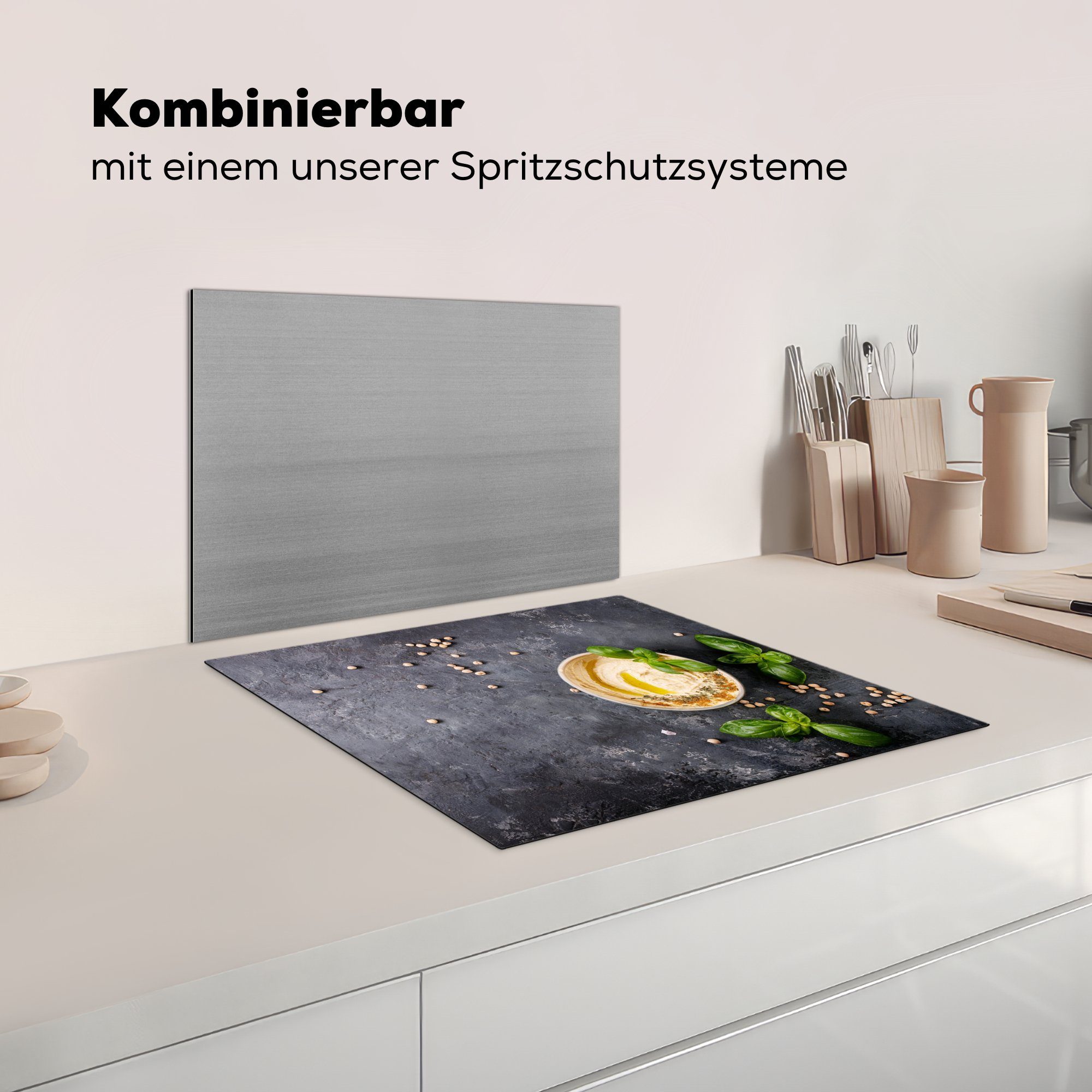 (1 Industriell, Basilikum - Ceranfeldabdeckung Vinyl, MuchoWow Herdblende-/Abdeckplatte Induktionskochfeld, Induktionsschutz, - - cm, Dessert tlg), 59x51 Kräuter