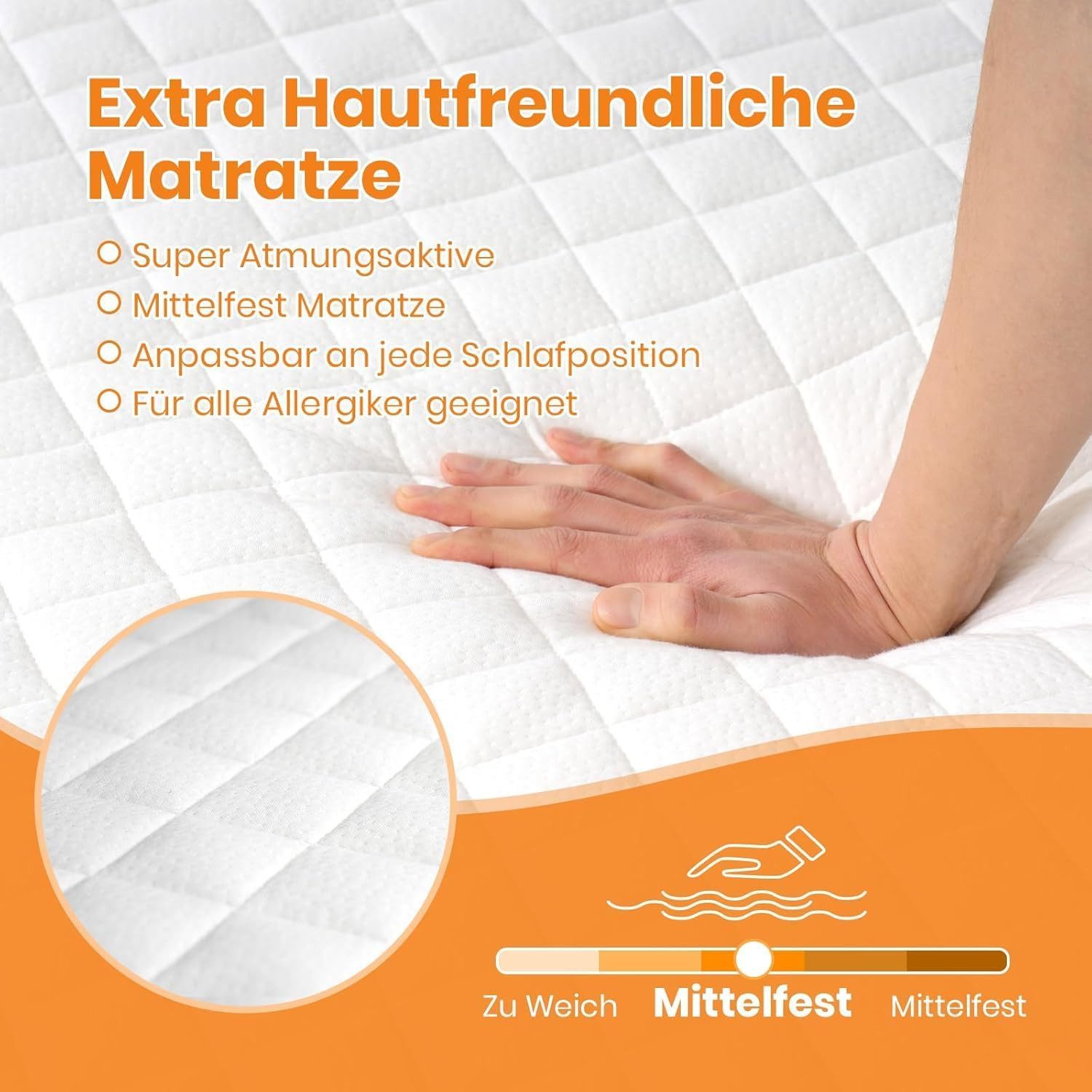 Kaltschaummatratze Matratze 90x200, Härtegrad H2/H3, 18 cm Höhe mit atmungsaktivem Bezug, Good Nite, 18 cm hoch, 200 × 90 × 19 cm (L × B × H) – Bild 3 von 5