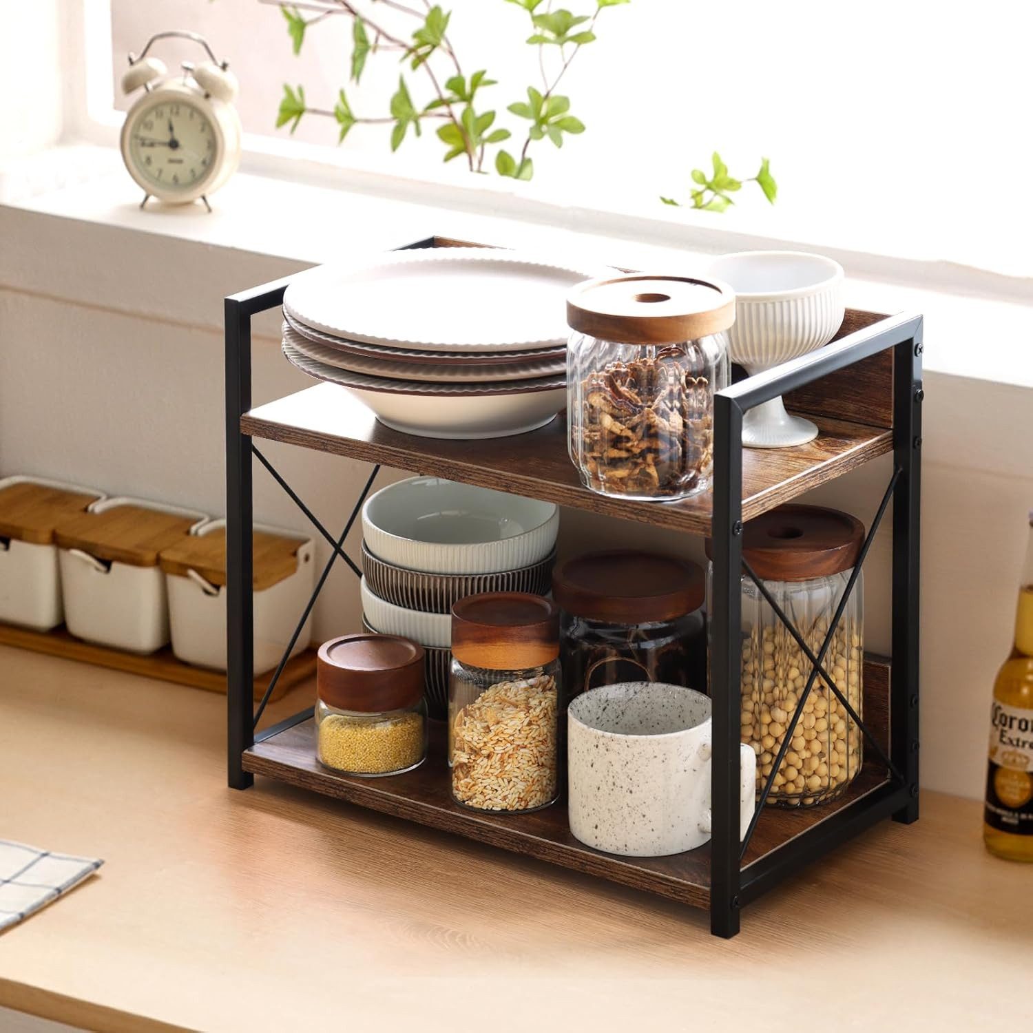 BlingBin Gewürzregal 2 Ebenen Regal Küche Arbeitsplatte, Küchenregal Klein, Küche Organizer, 1er Set 1-tlg., 2 Tier Kleines Regal für Küche Ecke, Büro, Badezimmer